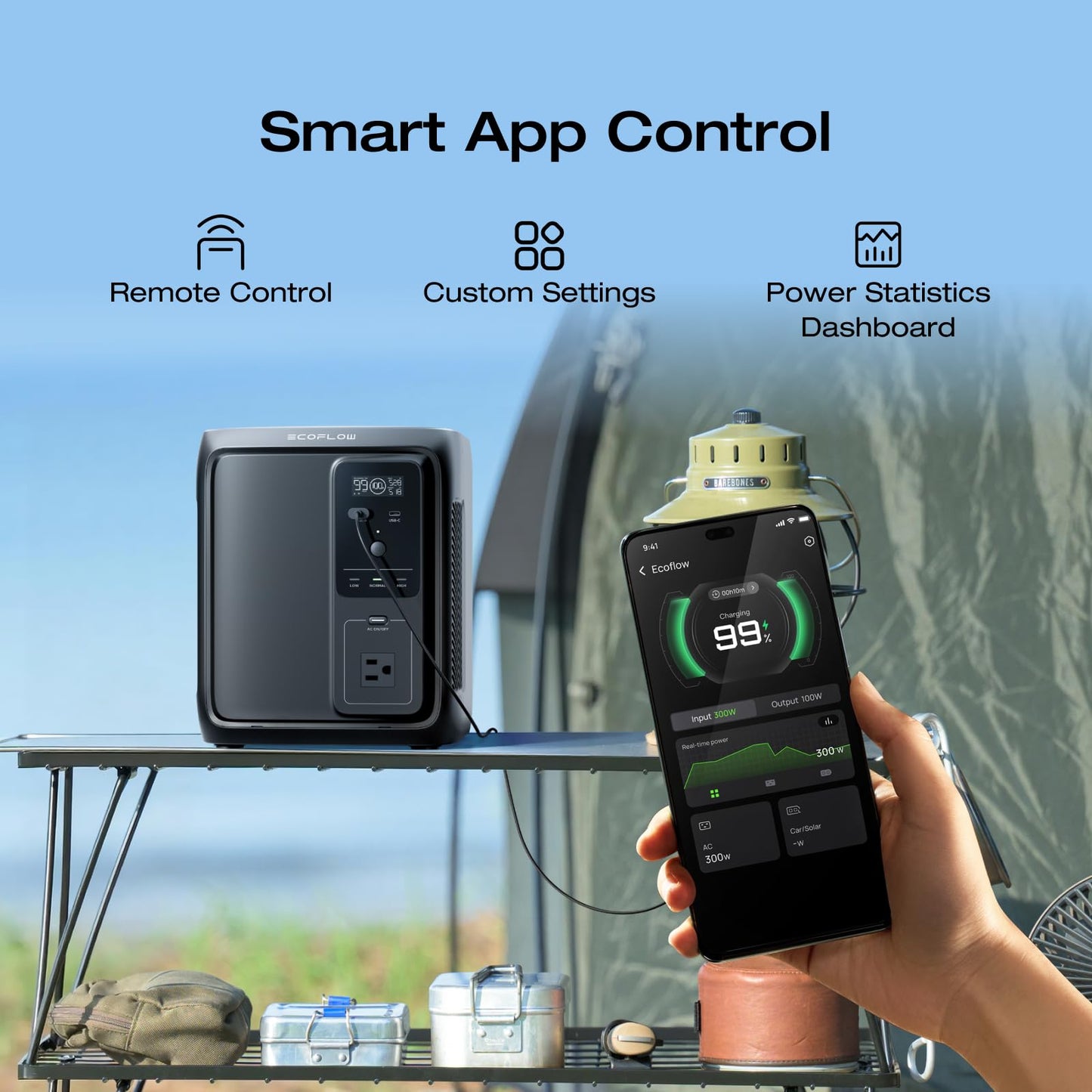 EF ECOFLOW Portable Power Station DELTA 3 1000 Air, 960Wh LiFePO4 (LFP) Battery, 500W AC Output Solar Generator(Solar Panel Optional) for Home Backup Power, Camping & RVs