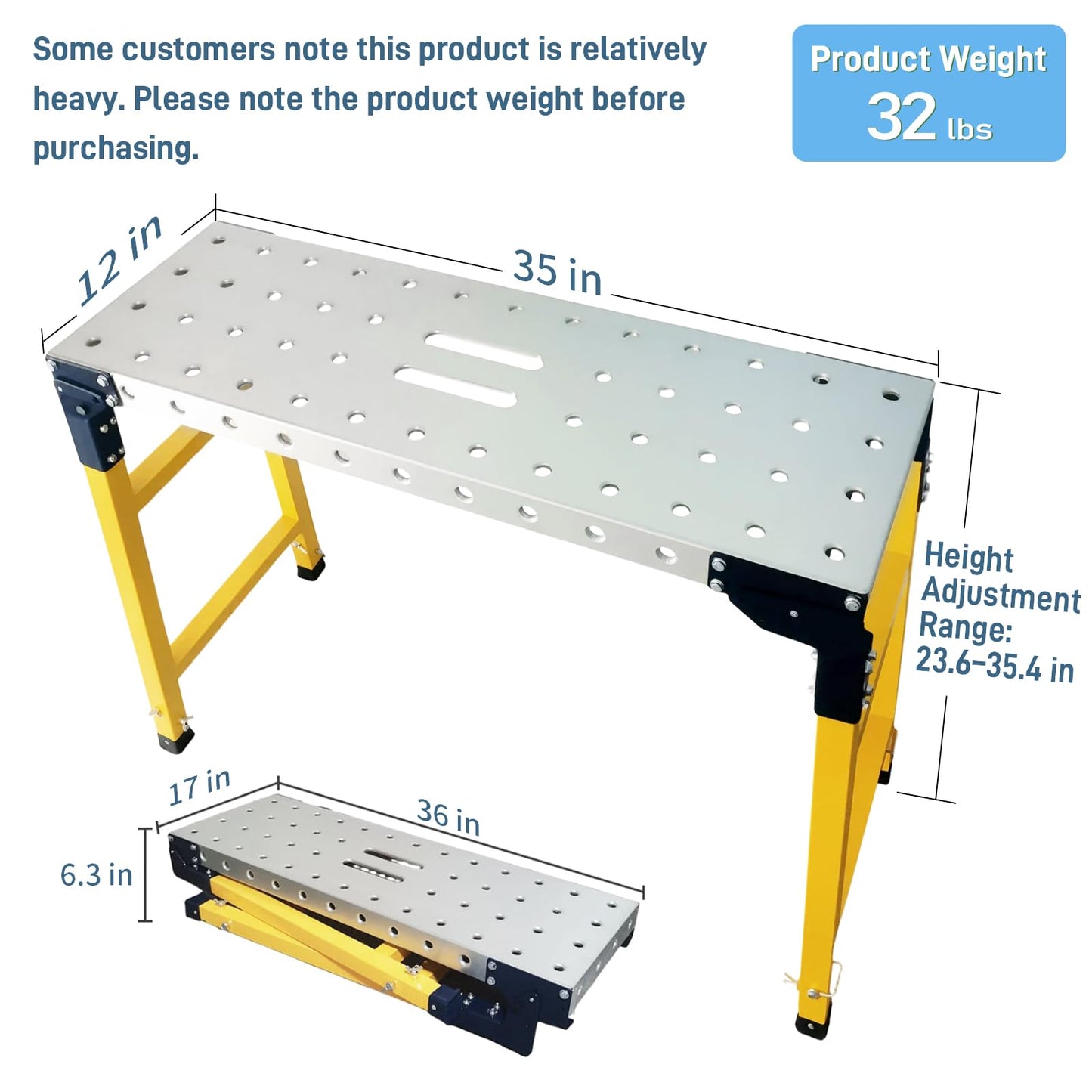 Villertech Folding Scaffolding Platform 1100 Lbs Height Adjustable Anti Slip Steel Step Ladder Stool with Galvanized Coating Anti-Slip Feet for Construction Car Washing Roof Snow Removal(35.5" Wide)