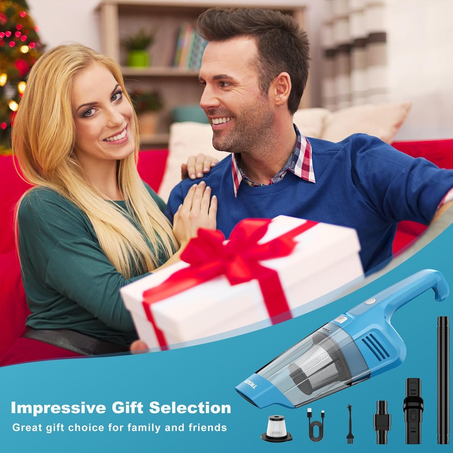 TROIZO Cordless Handheld Vacuum - 14500PA Powerful Suction, Rechargeable & Portable for Home, Office & Car