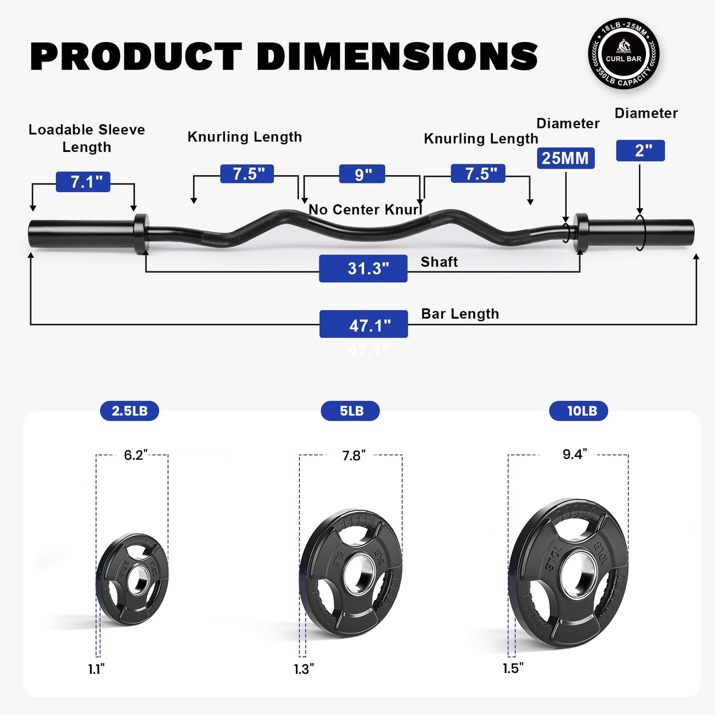 LIONSCOOL Black EZ Curl Bar with 35lb Weight Plate Set and Barbell Clamps