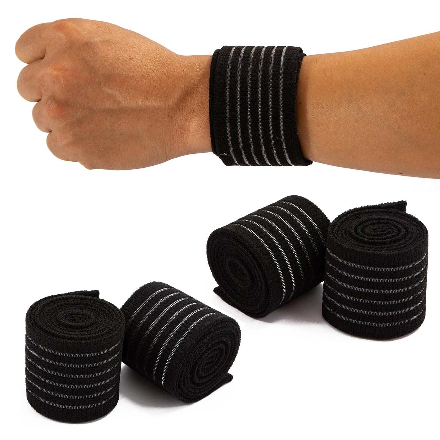 4-Pack Elastic Ice Pack Straps with Hook & Loop, 35.5"x2" Reusable Fastening Bands for Cold/Hot Therapy, Comes with Adjustable Extension Straps,Reusable Ice Belt Extender (Black)