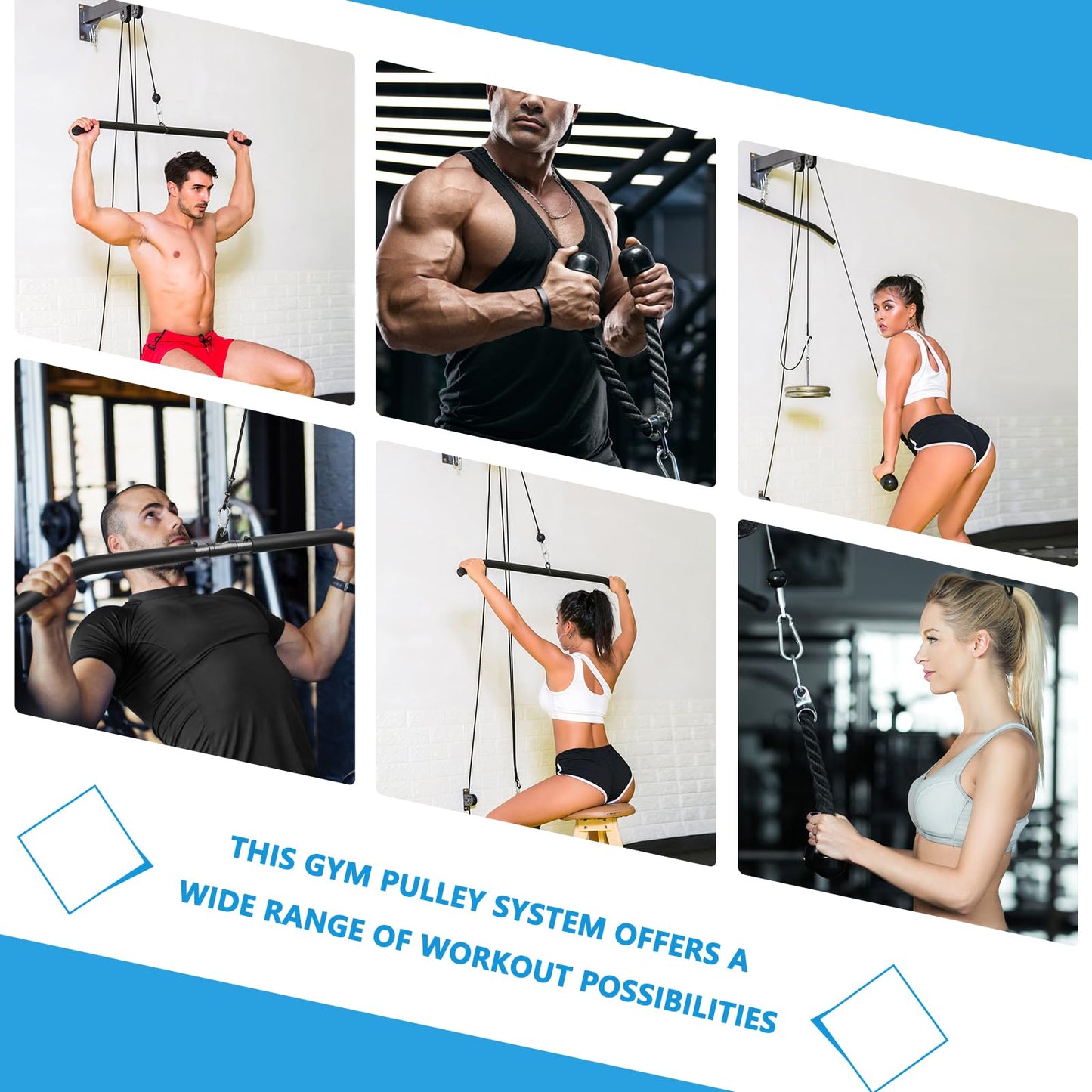 Wall Mounted Pulley System, Low Cable Machine Pulley System for LAT Pulldown, Biceps Curl Home Gym Equipment with Fitness Pull Down Bar, Tricep Rope