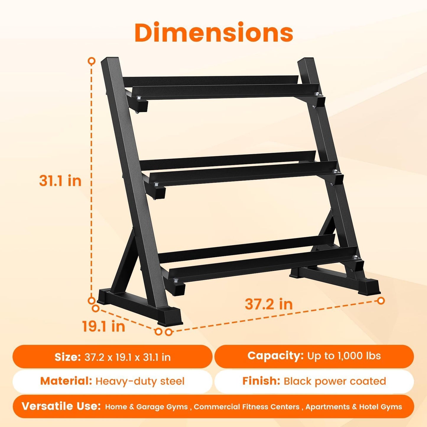 Dumbbell Rack, 3-Tier Dumbbell Weight Rack for Home Gym, Dumbbell Set for Dumbbell Kettlebell Barbell, Heavy Duty Weight Storage Organizer, Dumbbell Rack Stand Only