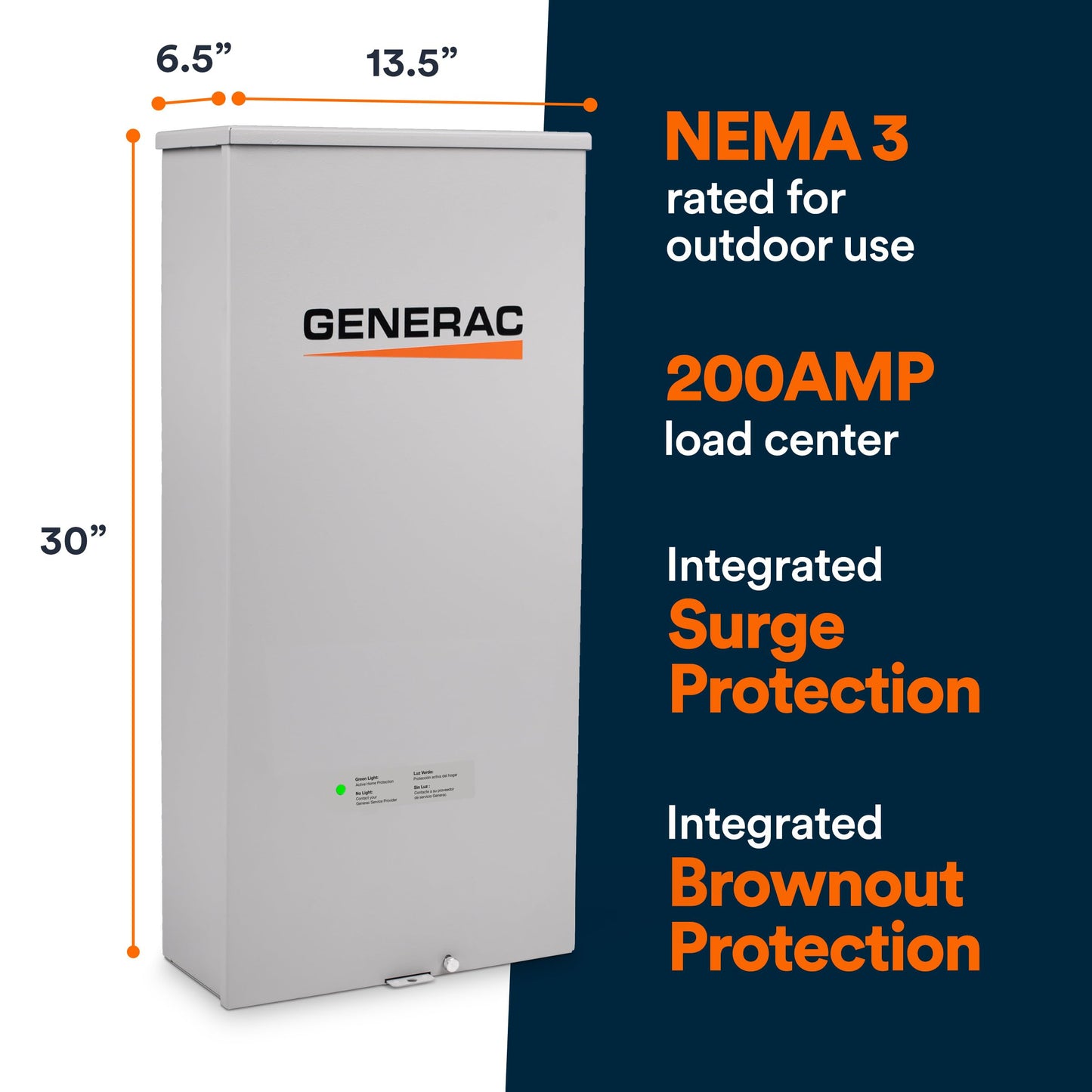 Generac Automatic Transfer Switch, 200A Service Entrance with Surge Protection