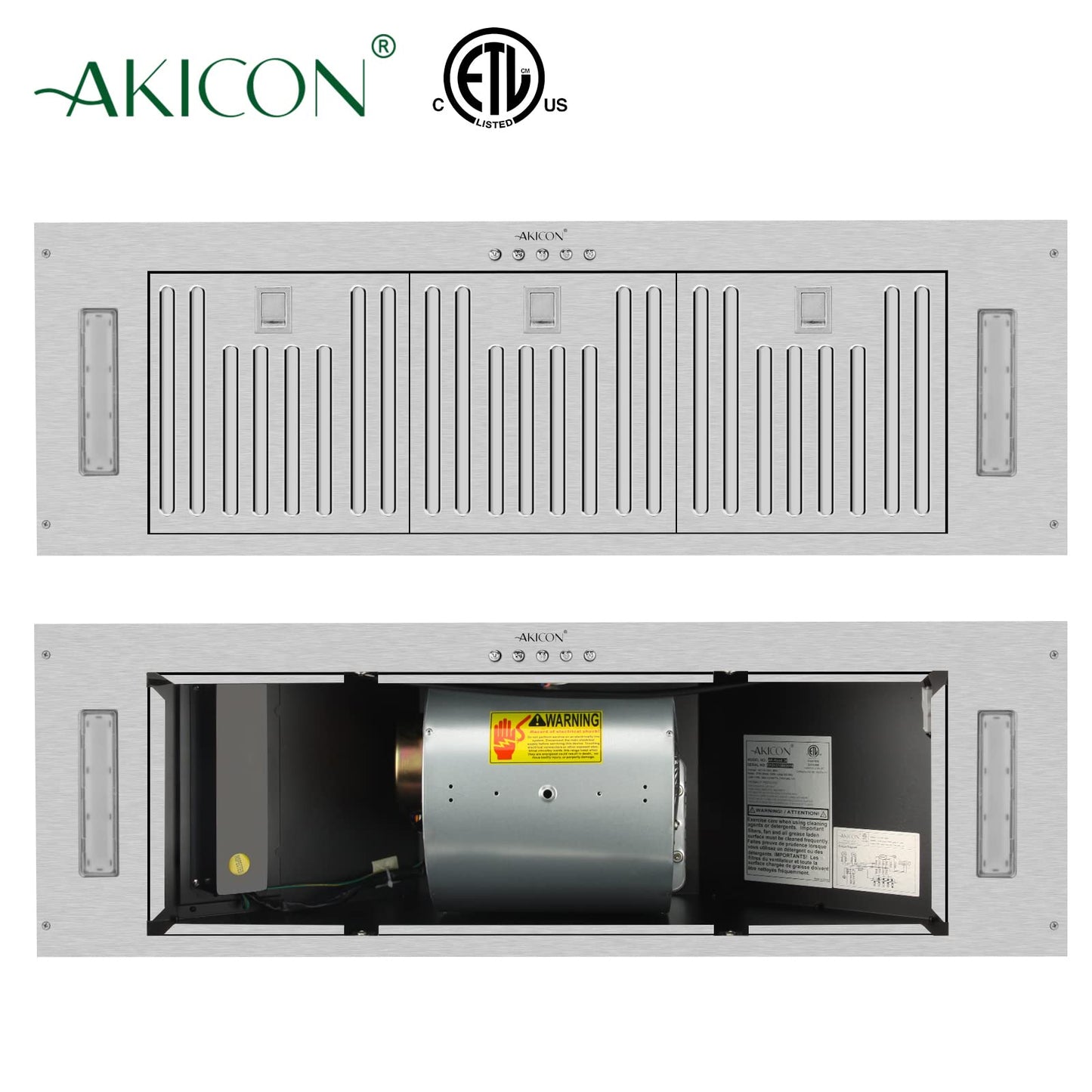 Akicon 36 Inch Range Hood Insert, Ultra Quiet Stainless Steel Ducted Insert/Built-in Kitchen Vent Hood with Powerful Suction, LED Lights and Dishwasher Safe Filters, 3-Speeds 600 CFM