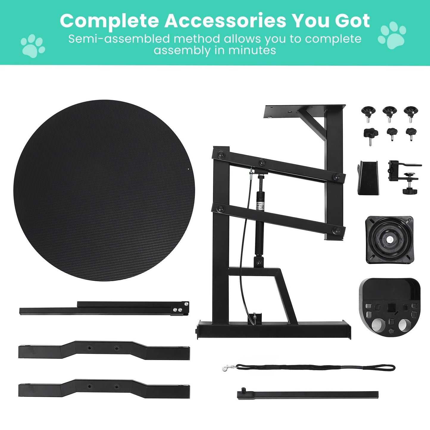 Hydraulic Lift Dog Grooming Table, Adjustable Height 26.8" to 39.3", Rotating Non-Slip Silicone Surface – Collapsible, Portable, 250LB Capacity,– For Large & Small Dogs or Cats – Pet Bathing