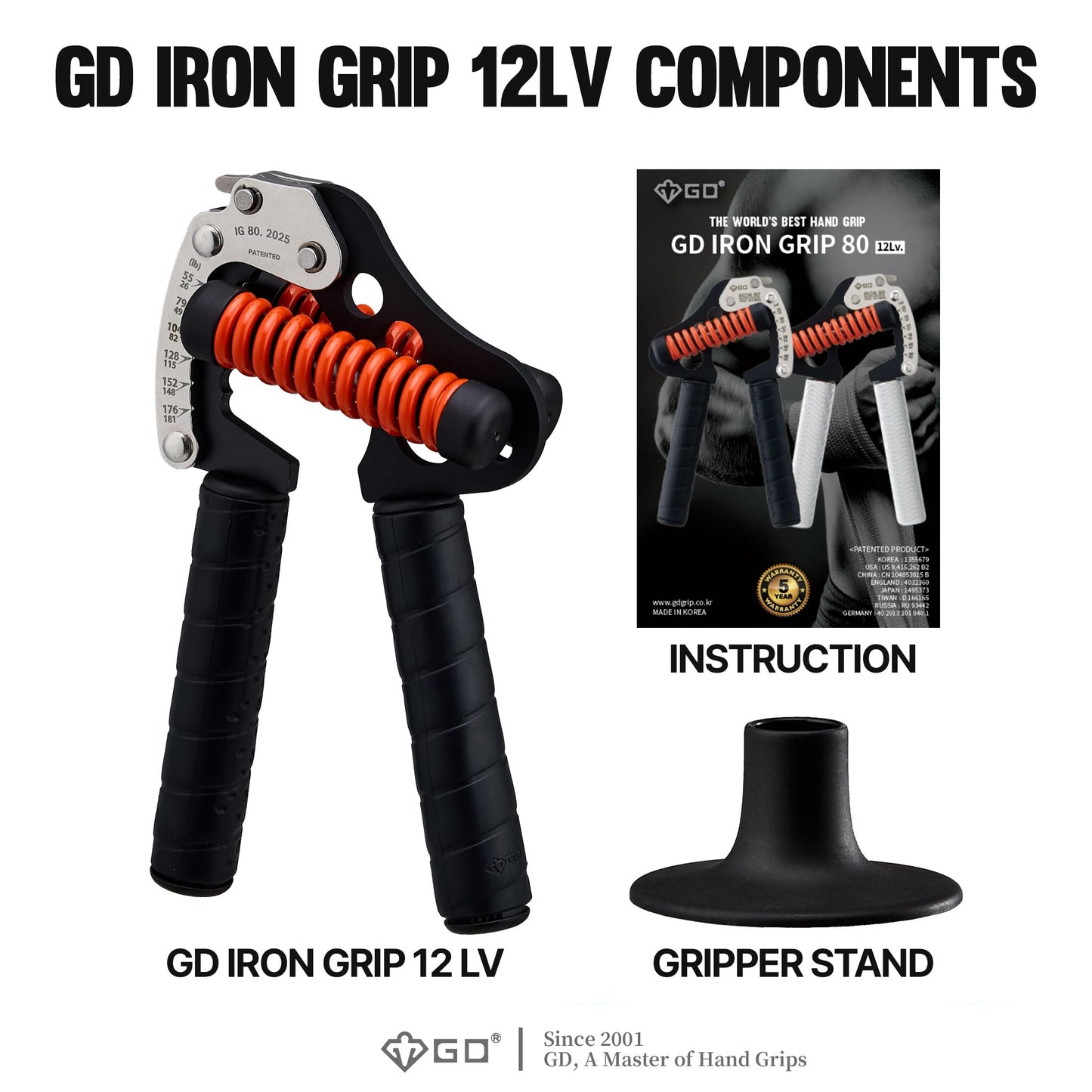 GD IRON GRIP Grip Strength Trainer Adjustable Hand Gripper Strengthener Hand Grip Exerciser Wrist Strengtheners Silent & Durable – Forearm, Finger & Hand Strength Training for Athletes, Climbers & Rehabilitation (4. IG 12LV SILICONE GRIP (26~181lbs))