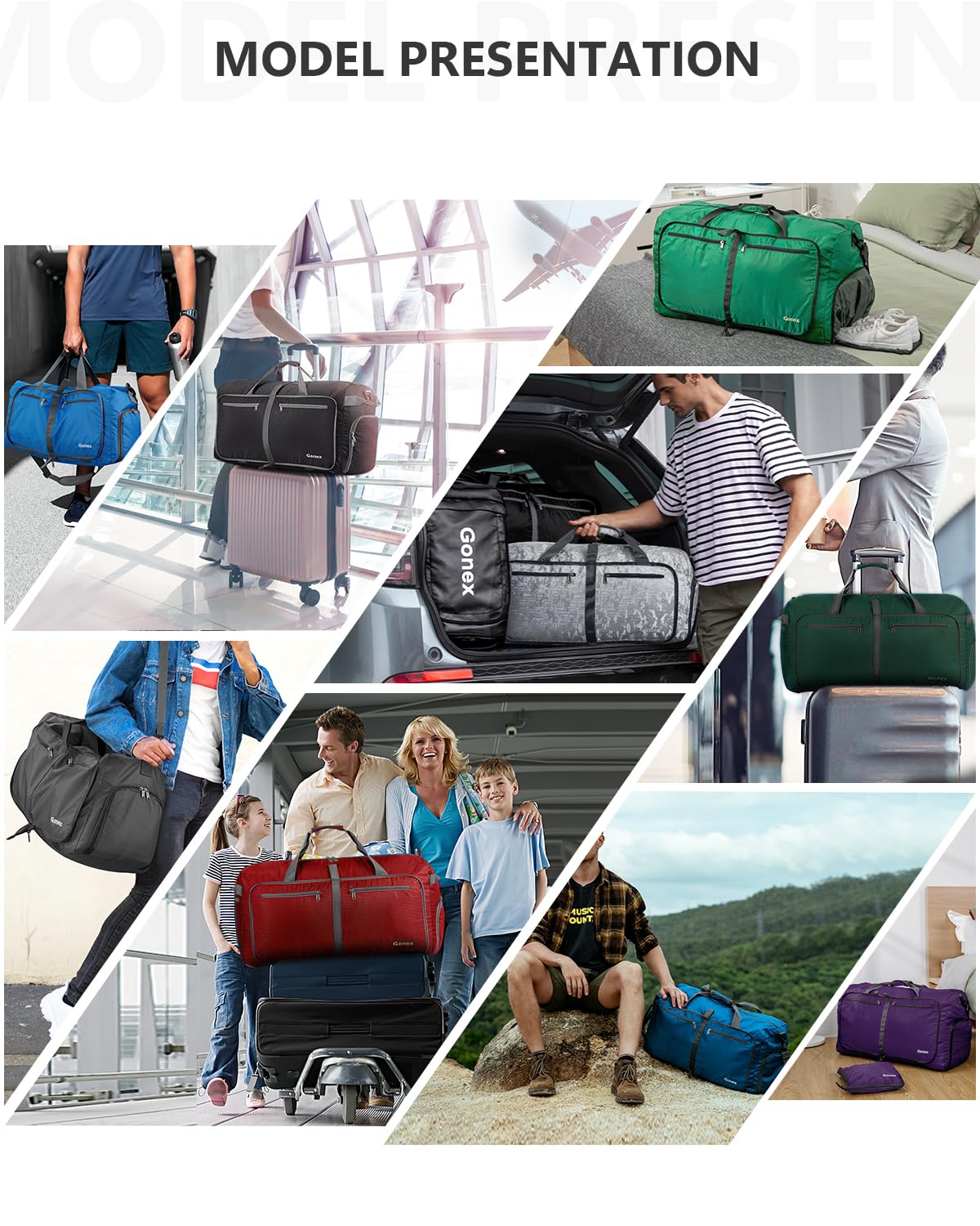 Gonex 80L Packable Travel Duffle Bag Foldable Duffel Bags for Luggage Gym Sports Camping Travelling Cycling Storage Shopping Water & Tear Resistant Dark Green