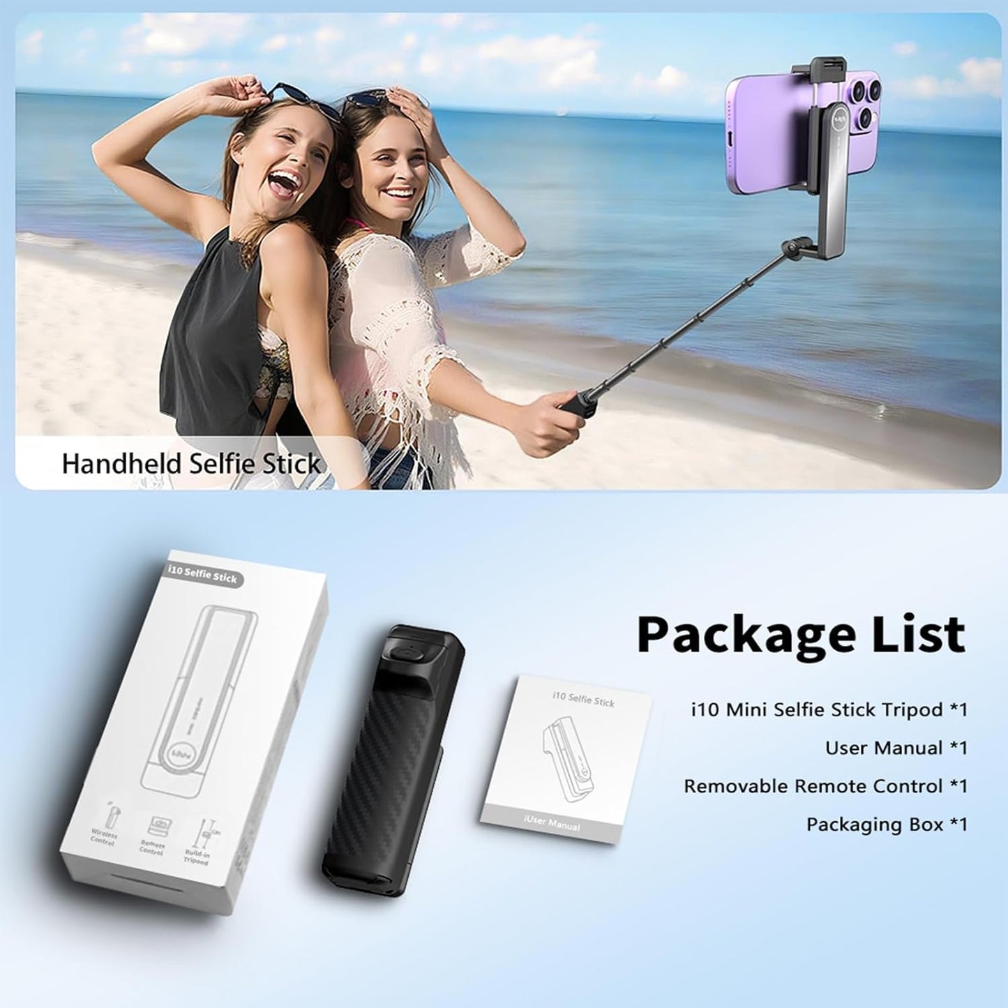 BONERUY Selfie Stick Tripod with Remote, Portable Phone Tripod Stand with Removable Wireless Bluetooth Remote, Selfie