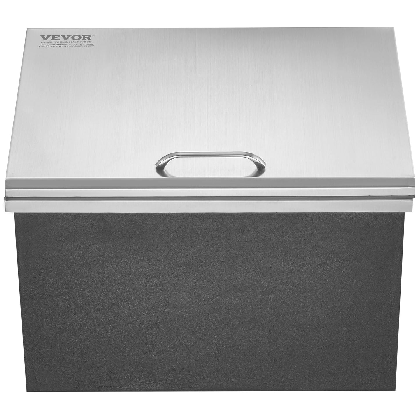 VEVOR Drop in Ice Chest, 20" L x 16" W x 13" H Stainless Steel Ice Cooler, Commercial Ice Bin with Hinged Cover, 40 qt Outdoor Kitchen Ice Bar, Drain-Pipe and Drain Plug Included, for Cold Wine Beer