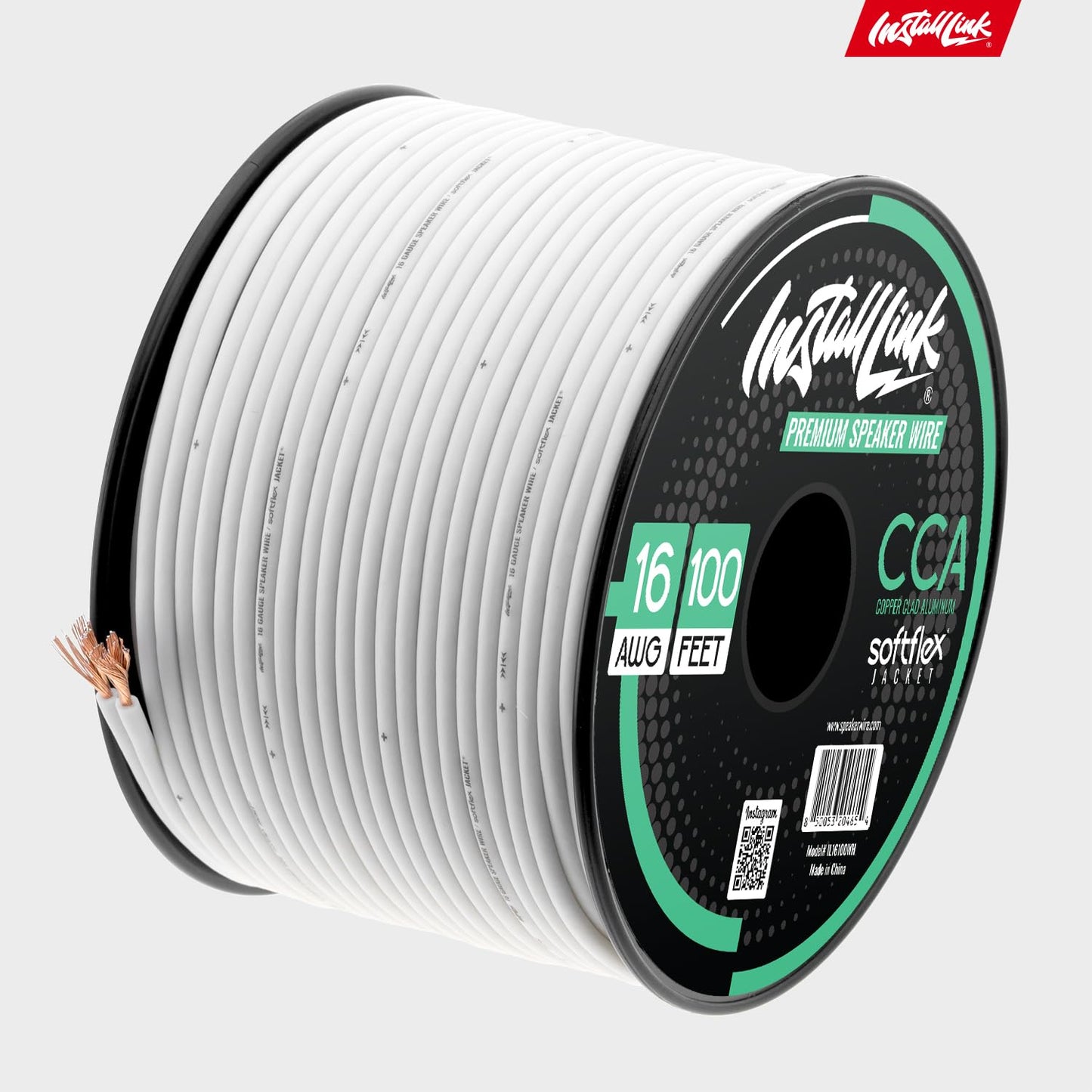 16 100ft, Install Link Gauge Speaker Wire (White) for Car, Home or RV Audio Cable, CCA