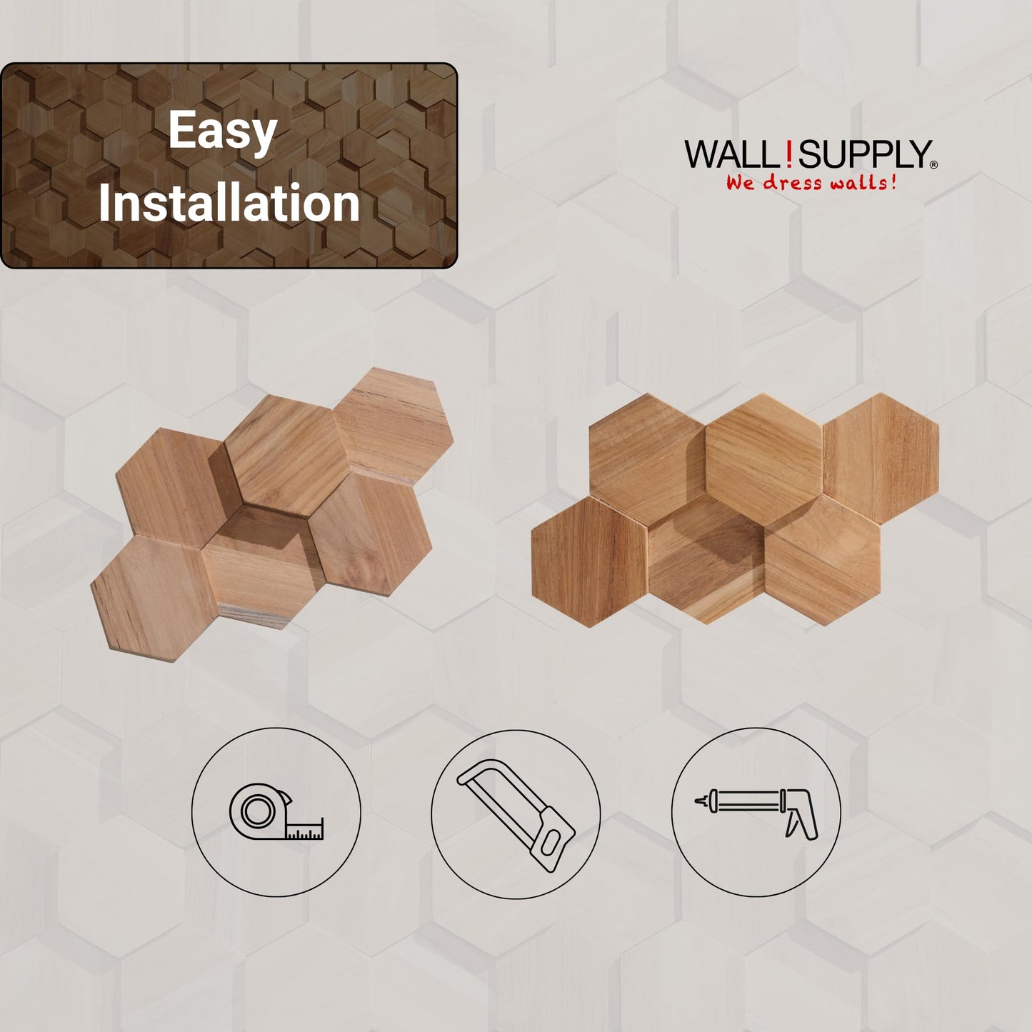 Wall!Supply 3D Wall Panels – Reclaimed Hexagon Asian Teak Wood in Natural – Home Decor Wallpaper Alternative for Living Room, Bedroom & Office – Easy DIY Installation – 25 Pack, Covers 10.5 Sq Ft