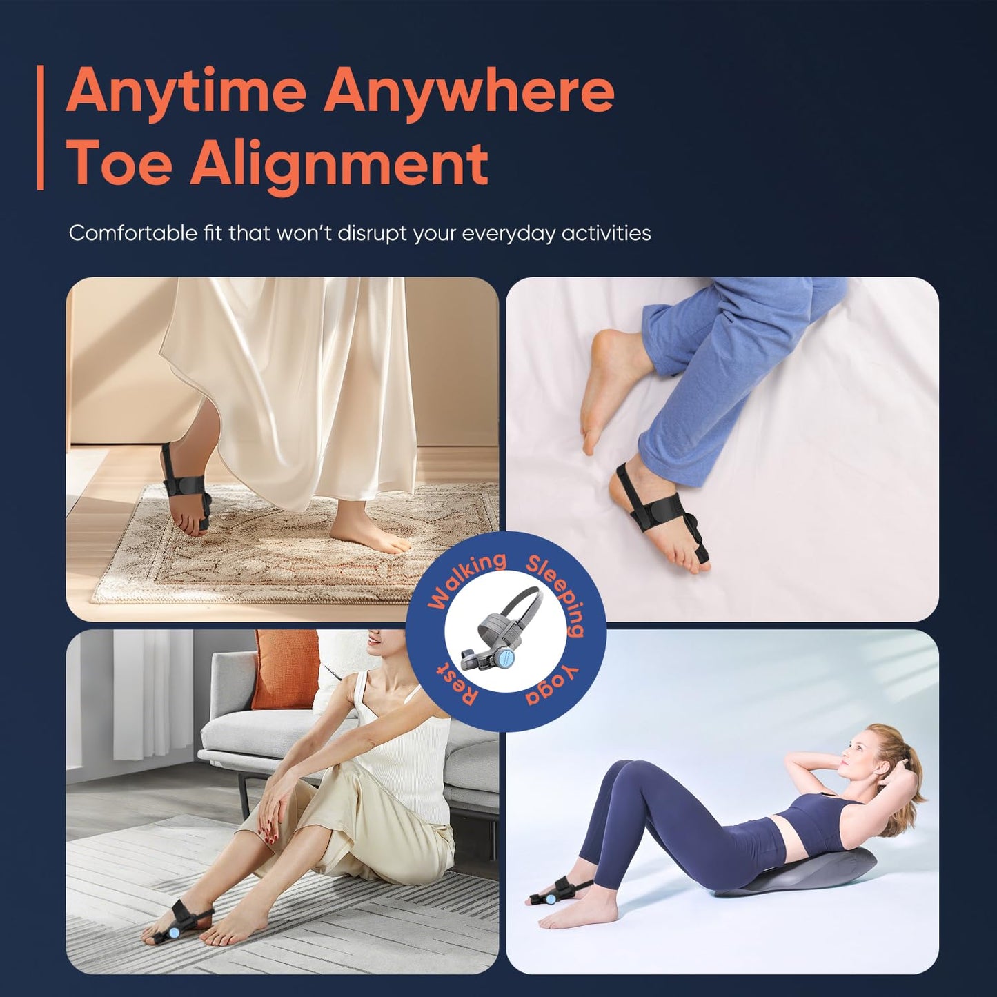 AKFDD Bunion Corrector for Women & Men, Adjustable Knob Dual-Action Bunion Splint with Silicone Pad - Orthopedic Toe Straightener & Separator for Hallux Valgus Relief, Fits Left/Right Feet (Black)