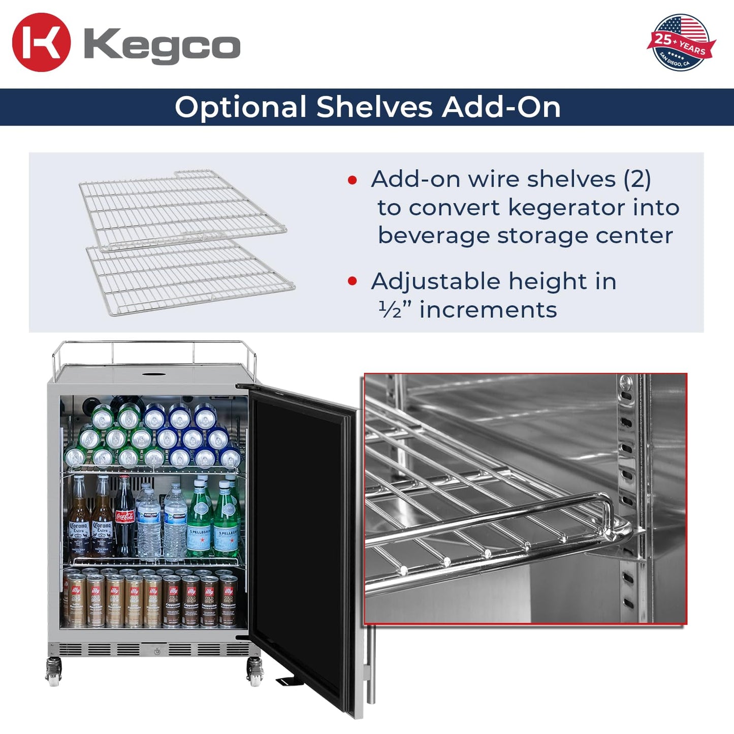 Kegco 24" Wide Outdoor Build-In Dual Tap Stainless Steel Right Hinge Kegerator with Dispense Kit
