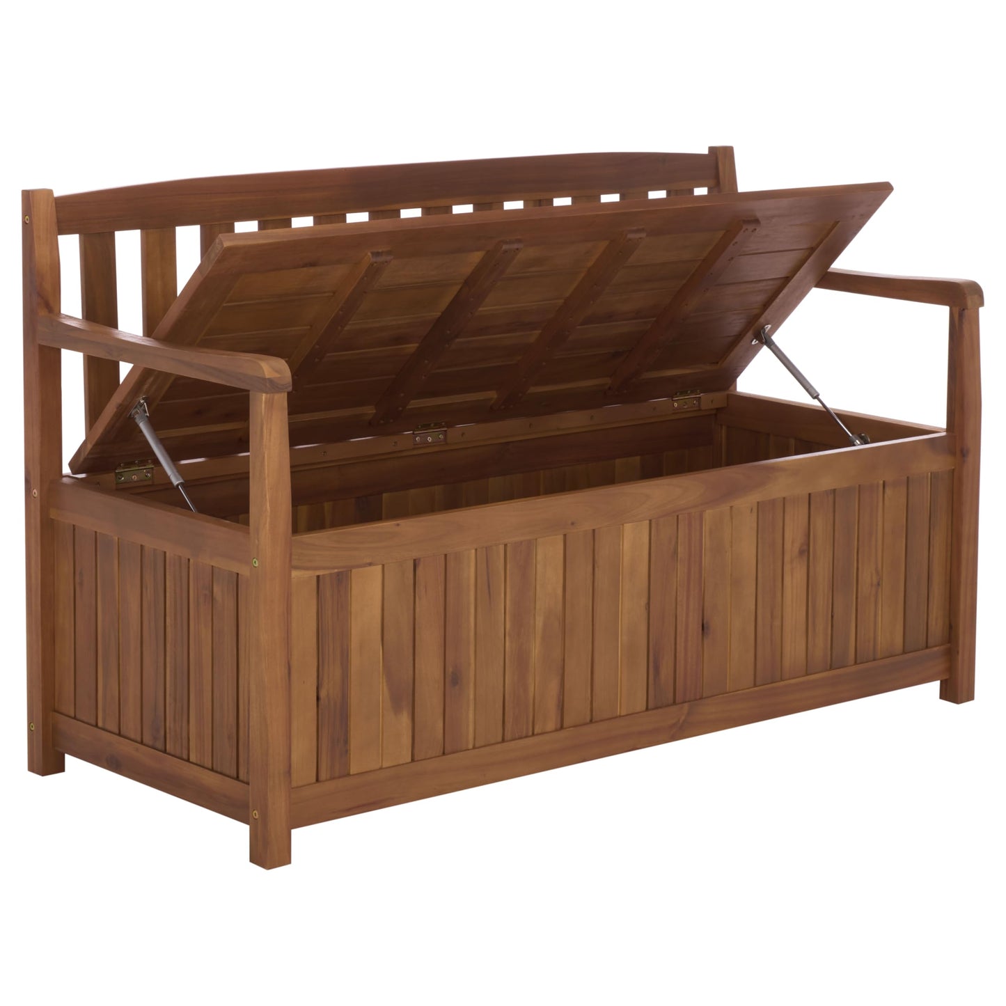 SAFAVIEH Outdoor - Kelter Storage Bench - Natural Acacia Wood - Slatted Back & Lift-Top Storage Design - Ideal for Patio, Deck, Porch, Garden, Entryway & Mudroom, 54.3"W x 22.8"D x 33.1"H (PAT6813A)