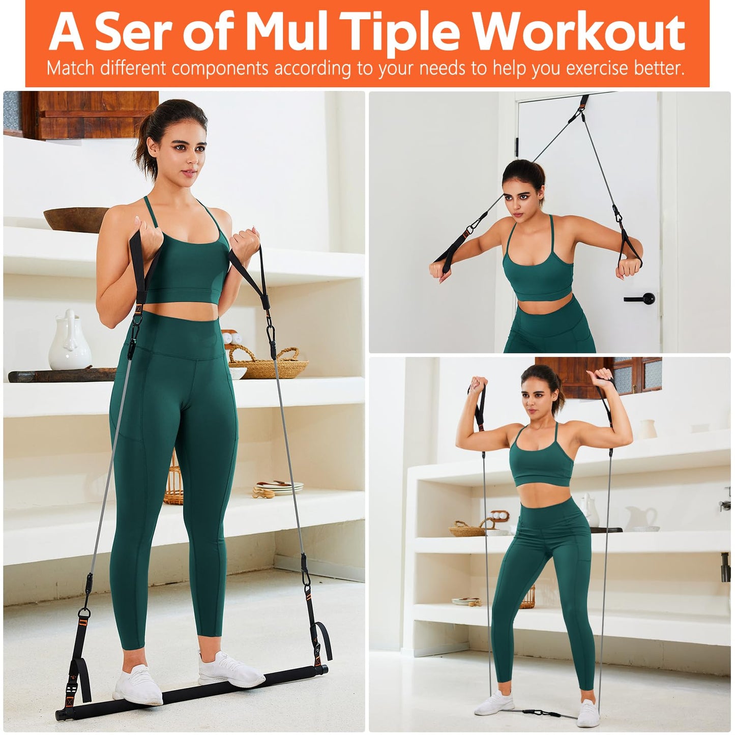 Pilates Bar Kit with Resistance Bands, 3-Section Multifunctional Yoga Pilates Bar with Metal Adjustment Buckle.Portable Pilates Equipment for Women & Men Full-Body Workouts at Home Gym