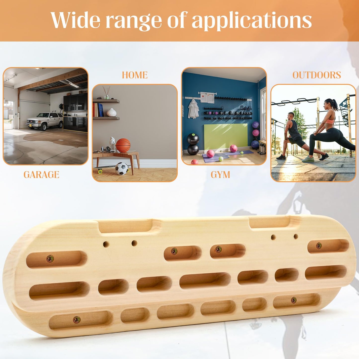 JolliLudo Climbing Hangboard Rock Climbing Fingerboard Gifts Portable Mounted Training Station Pull Up Bar Wooden Hand Grip Strengthener Exerciser with Installation Kit and Rope for Climbers Athletes