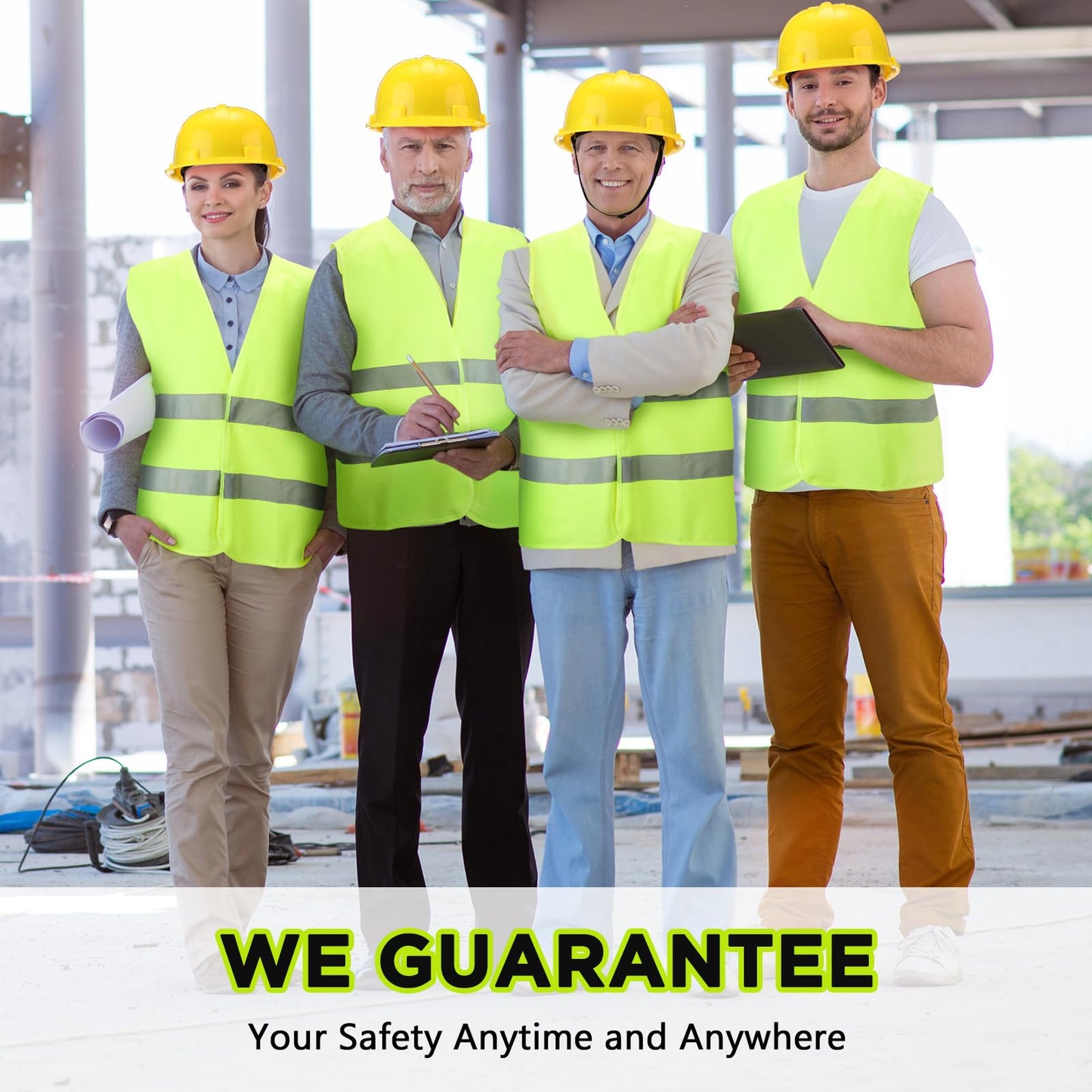 10 Sets Hard Hats and Safety Vest in Bulk Safety Helmet Construction Hardhat Multi Pack Cap Style Self Adjusting for Men Women(Neon Green, Yellow)