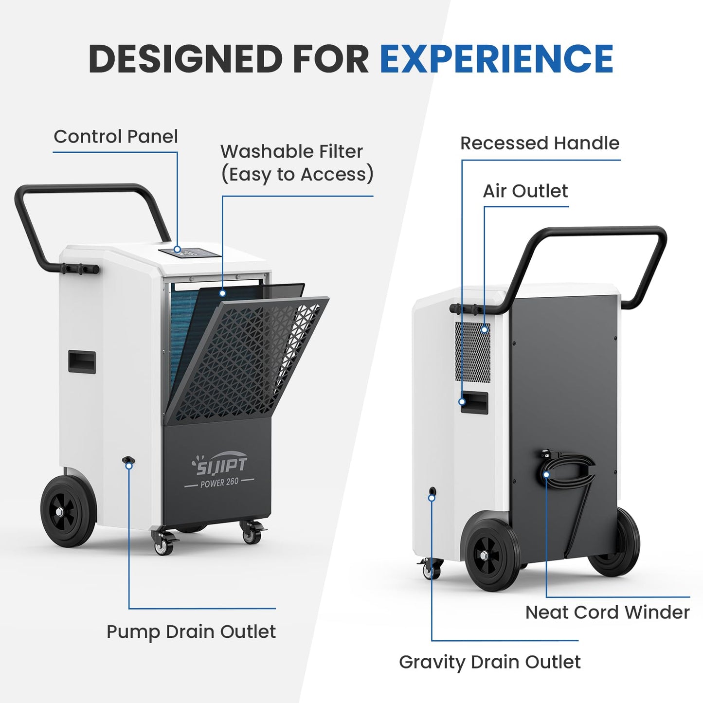 Commercial Dehumidifier with Pump, 260 Pints Industrial Dehumidifier for Basements, Industrial or Commercial Spaces, and Flood Restoration up to 8,500 Sq Ft with Auto Defrost