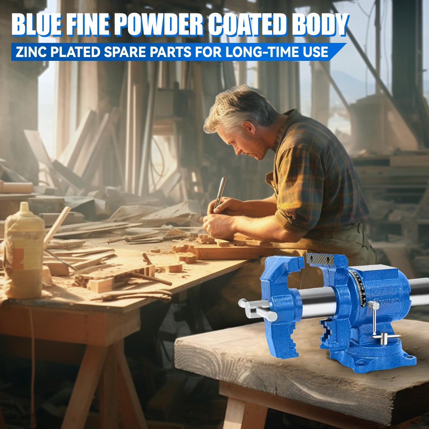 COGNATIVE 6-Inch Heavy Duty Bench Vise Ductile Iron Bench Vise 360° Multi-Purpose Bench Vice with Anvil, Clamp force 9900lbs, Blue Swivel Vise