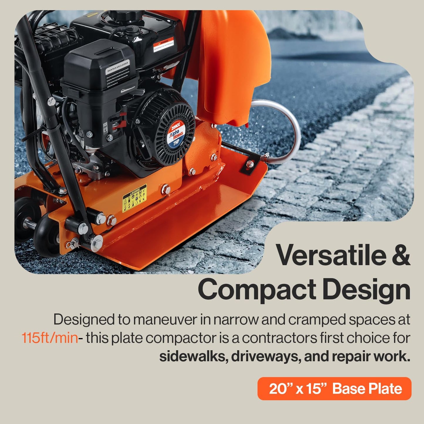 SuperHandy Plate Compactor Heavy Duty 7HP 4200lbs Impact Force - w/Water Tank for Concrete and Dirt