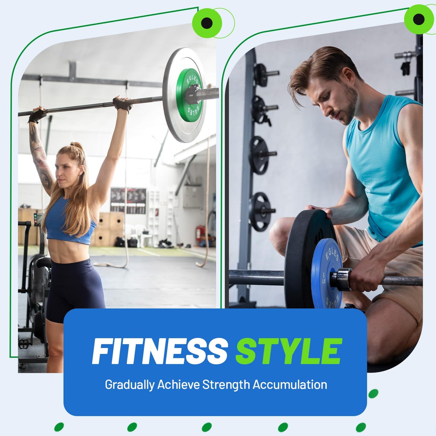 EGLES Change Plates Set 15LB- Green&Blue Rubber-Coated Weight Plates in Pairs, Olympic Bumper Plates, Color-Coded, IWF Standard, Fit 2-Inch Barbells Strength Training Weight Plates Gym & Fitness