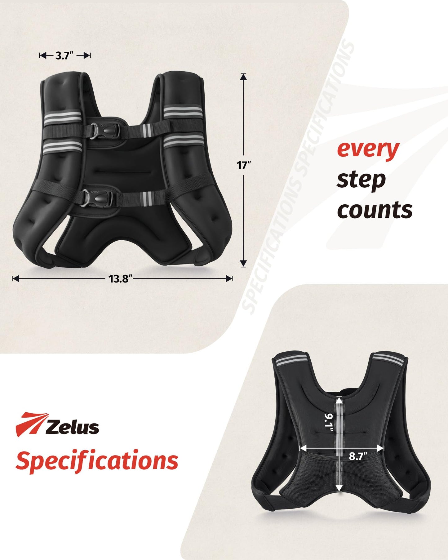 ZELUS Weighted Vest, 6lb/8lb/12lb/16lb/20lb/25lb/30lb Weight Vest with Reflective Stripe for Workout, Strength Training, Running, Fitness, Muscle Building, Weight Loss, Weightlifting, Black(20 lb)