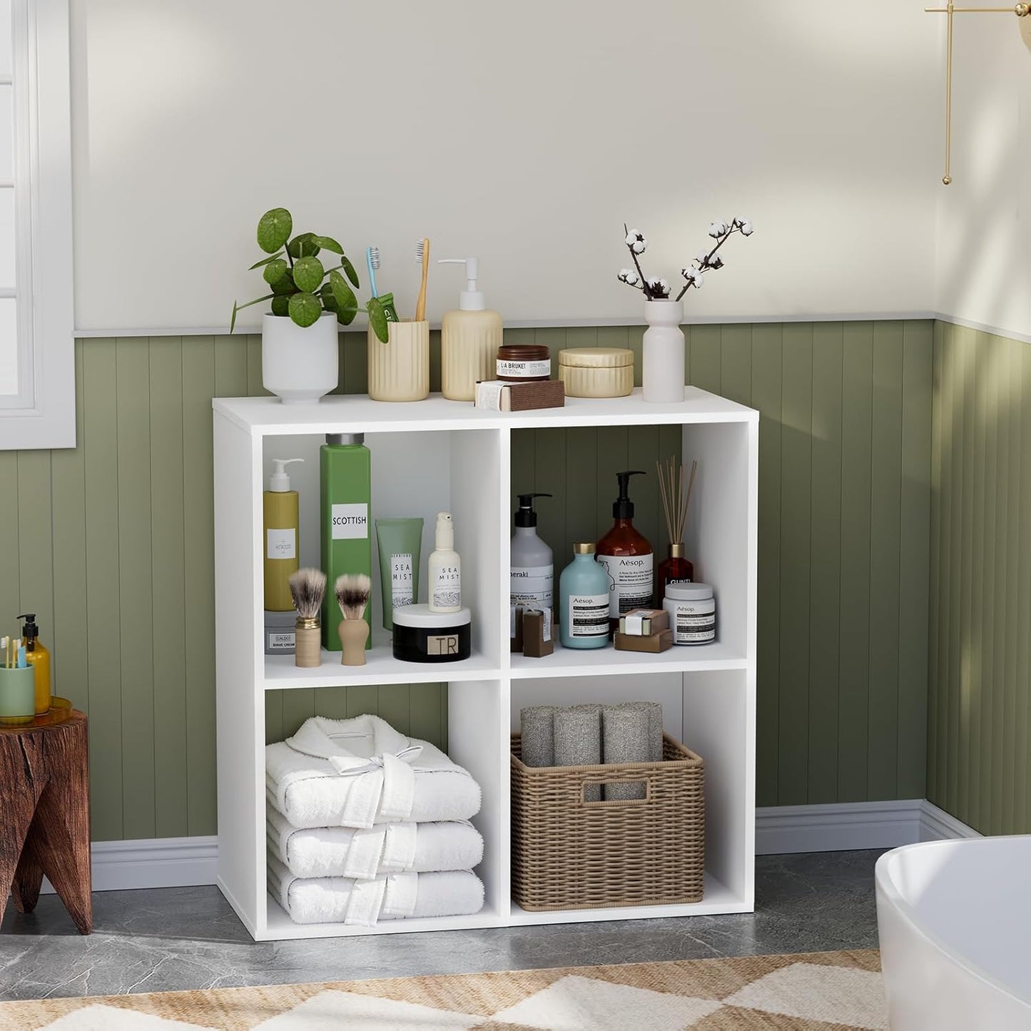 Skiennix 4-Cube Storage Organizer - Stylish Freestanding Bookcase for Bedroom & Home Office | White
