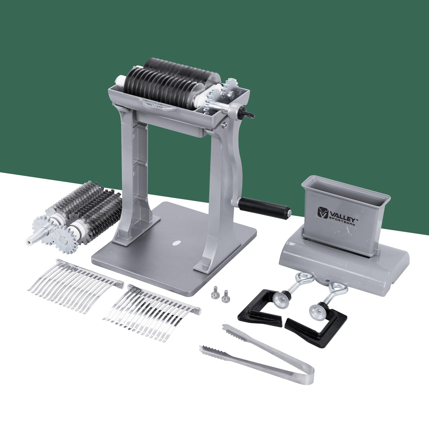 Valley Sportsman 2-in-1 Manual Meat Tenderizer, Jerky Slicer, 2 Sets of Stainless Steel Blades, Tenderizing Blades and Jerky Slicer Blades, for Beef and Chicken (Silver)