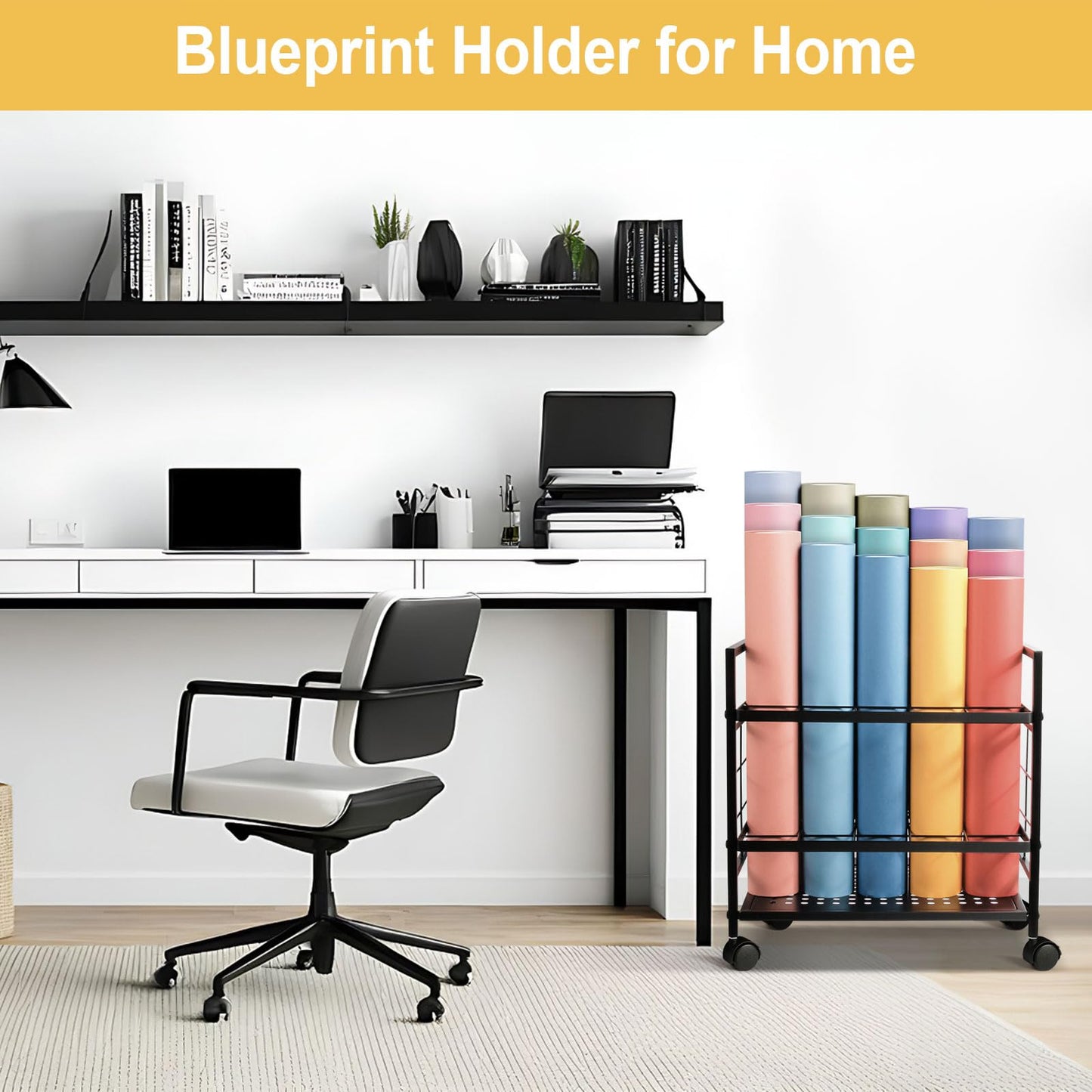 SZSJA Blueprint Holder with Wheels, 20 Slots Blueprint Storage Rack, Blueprint Cart for Storing Map Poster Architectural Plan, Blue Print Storage Organizer for Home, Office, School