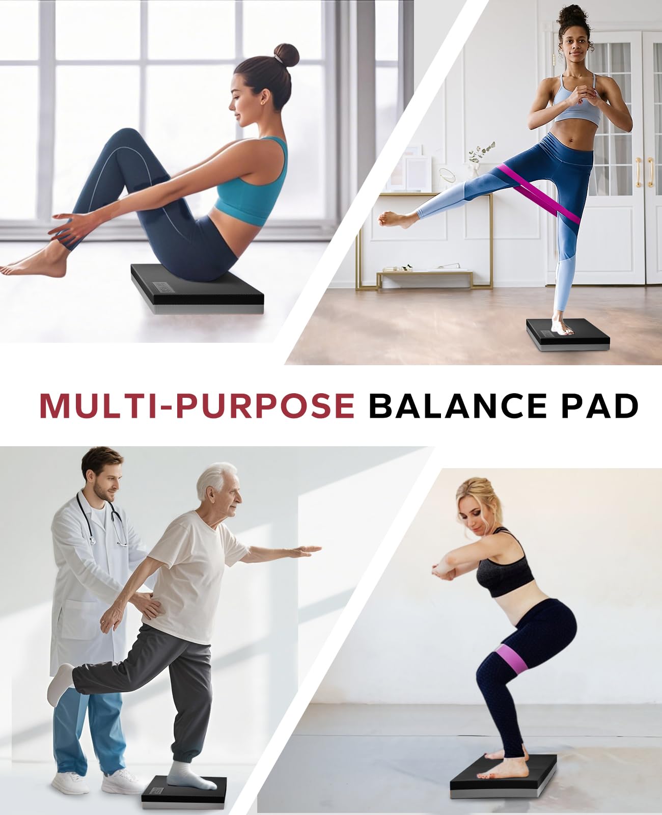 HAPBEAR Exercise Balance Pad - 15"x12" Non-Slip Textured Bottom Stability Training Mat - 2.25" Thick Soft Cushioned Foam for Adults, Physical Therapy, Core Training & Home Workouts -Black