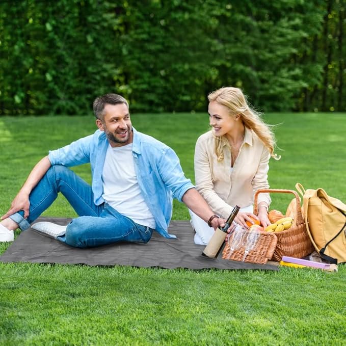Pocket Picnic Blanket for 1-2 Persons, 43.3x55.12″ Sand Free Beach Blanket, SandProof Waterproof Foldable Beach Mat, Lightweight Picnic Mat for Outdoor Hiking Camping Travel(Gray)