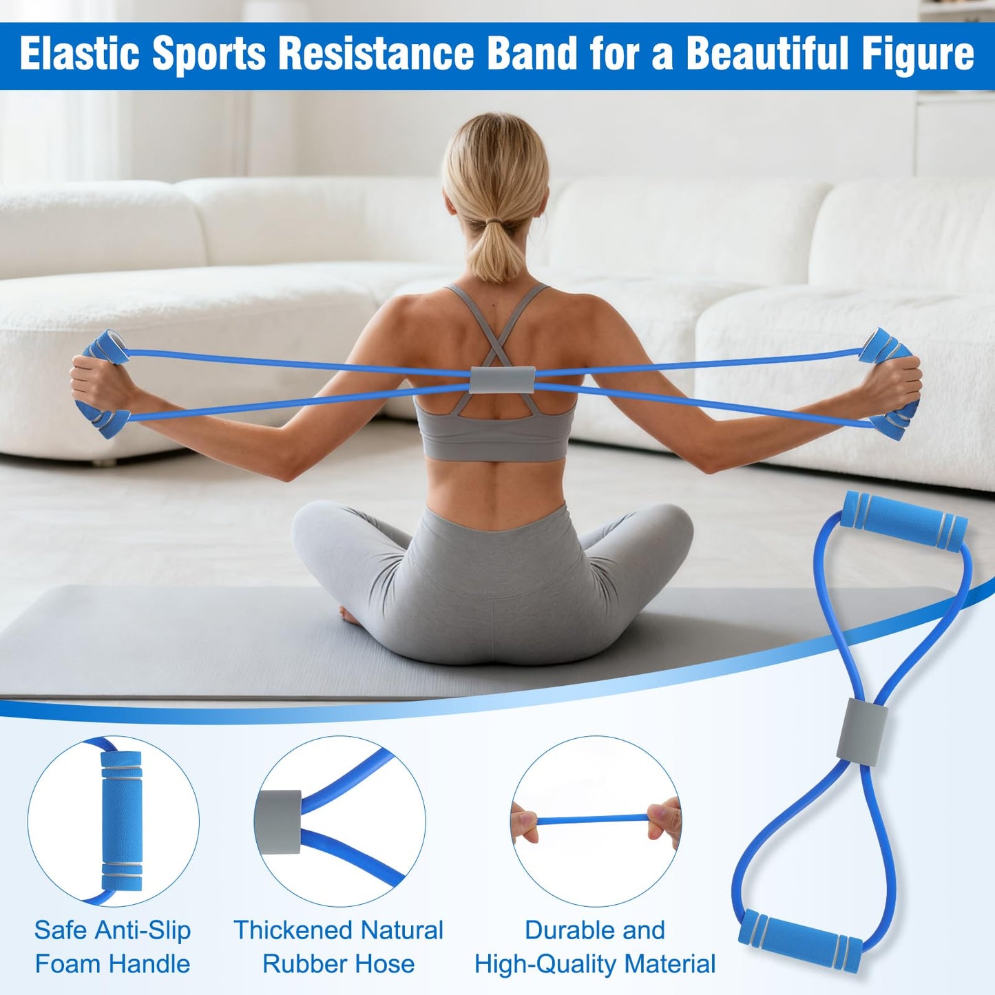 Muuruu Pilates Equipment Kit for Home Workout, Pilates Ring and Ball Set for Women, 14'' Magic Circle Essentials Accessories Kit, Wrist Weights, Resistance Bands, Yoga Strap, Socks, Bag Blue