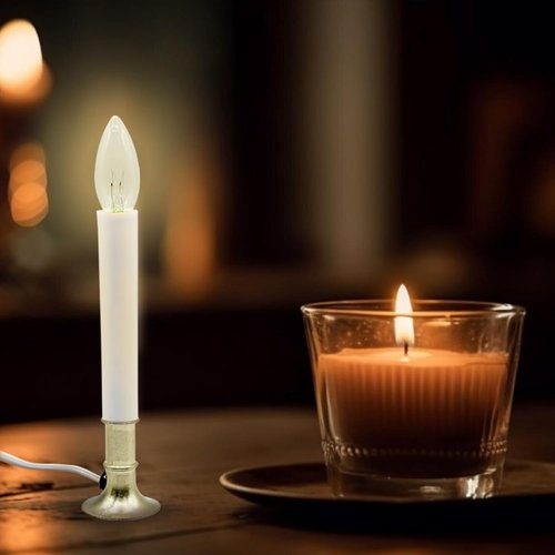 Creative Hobbies® Electric Window Candle Lamp - Brass Plated Base, Easy On/Off Switch, Ready to Use!