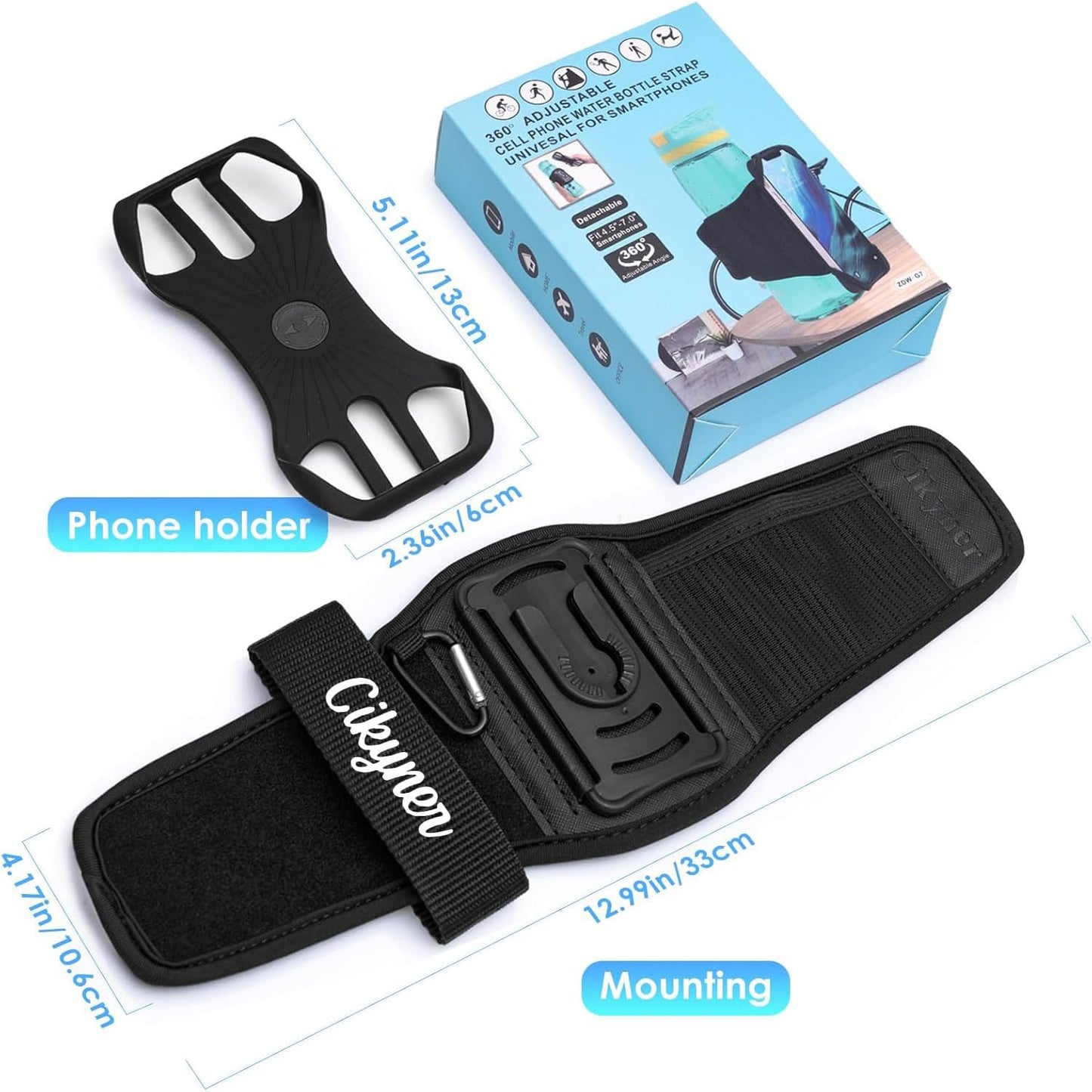 Cikyner Water Bottle Strap, Water Bottle Holder for Mobile Phone 360° Rotatable & Removable Water Bottle Pouch Gym Water Bottle Accessories for 4.5-7'' Mobile Phone & 18-40 oz Water Bottles (G7L)