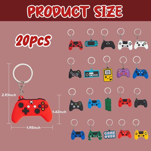 Gala Glow 20 Pack Cute Game Controller Keychains, Retro Cartoon Silicone Keyrings for Kids, Bulk Party Favors for Birthday Goodie Bags, Classroom Prizes, Student Incentives Gifts