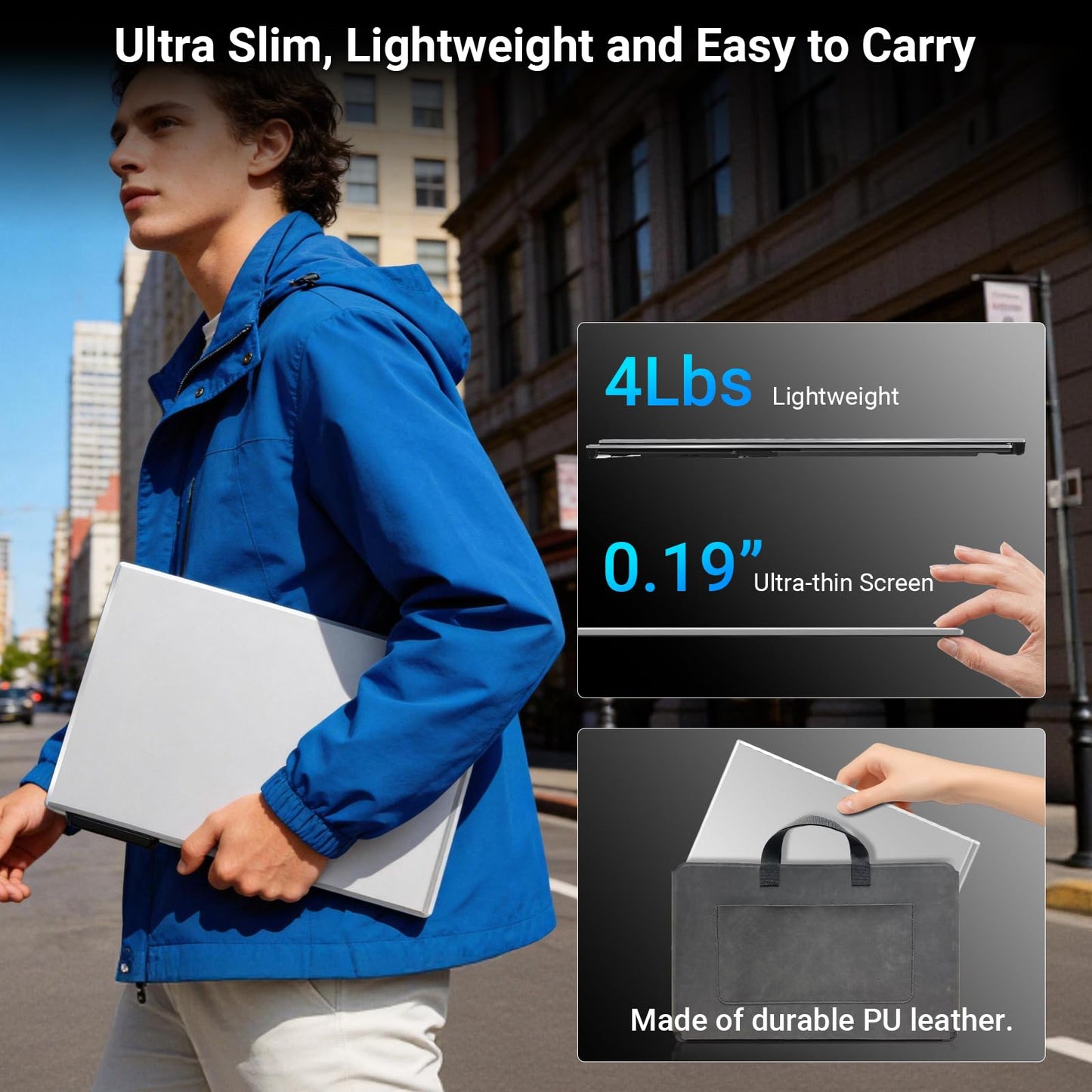 15.6" Laptop Screen Extender, 1080P FHD Triple Portable Monitor for Laptops, Ultra-Slim Travel Dual Monitor Fit for 13-17.3" Laptops, USB-C Plug&Play Extended Screen Compatible with Win/Mac/Android