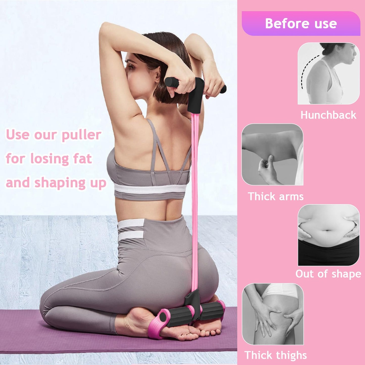 Kammoy 6-Tubes Tension Rope, Multifunction Elastic Yoga Pedal Puller Resistance Band, Natural Latex Tension Rope Fitness Equipment, for Abdomen, Waist, Arm, Leg Stretching Slimming Training (Pink)