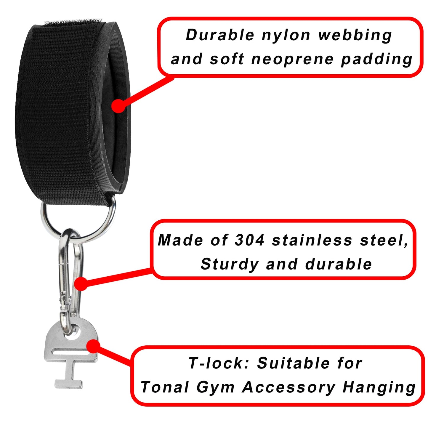 UZCLINK Ankle Workout Straps for Tonal Gym Machine, Adjustable Ankle Strap Accessories for Tonal, with T Lock Adapter & Hooks - 1 Pair (Black)