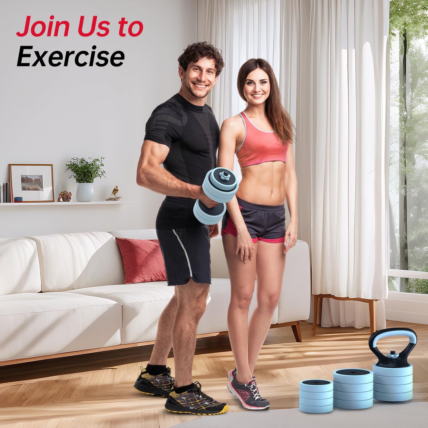 PASYOU Adjustable Dumbbell Set, 45lbs Free Weight Set with Connector, 5 in 1 Weight Set Used as Kettlebells, Barbell, Push up Stand, Fitness Exercises for Home Gym Suitable Men/Women