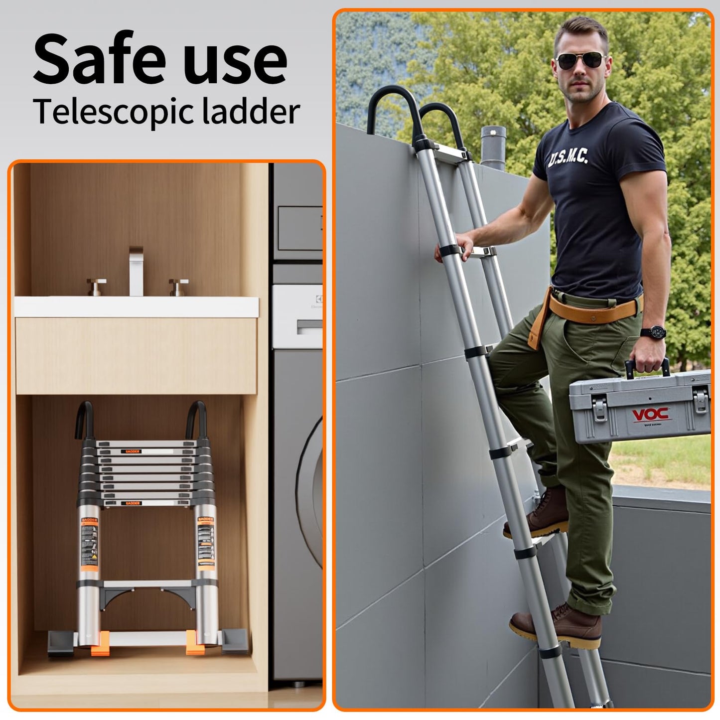 Telescoping Ladder,Aluminum Ladder with stabilizer bar,Lightweight Multi-Purpose Extension Ladder,Heavy Duty 330lbs Max Capacity,Collapsible for RV or Outdoor (19.5 FT)