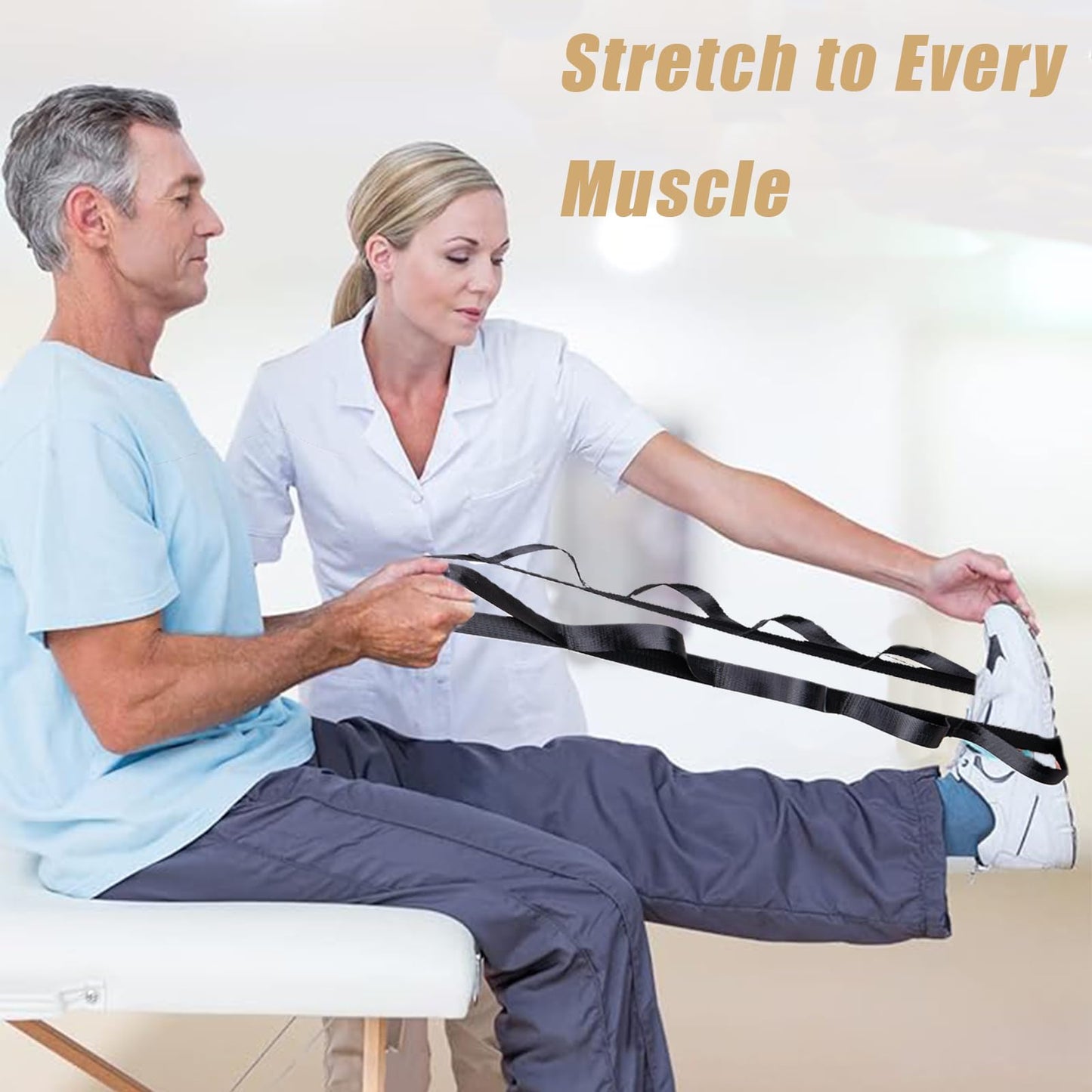 Oak-Sports Stretching Strap Yoga Strap for Physical Therapy with 10 Loops, Yoga Straps for Stretching, Upgraded Non-Elastic Stretch Band for Pilates, Dance and Gymnastics with Workout Guide (Black)