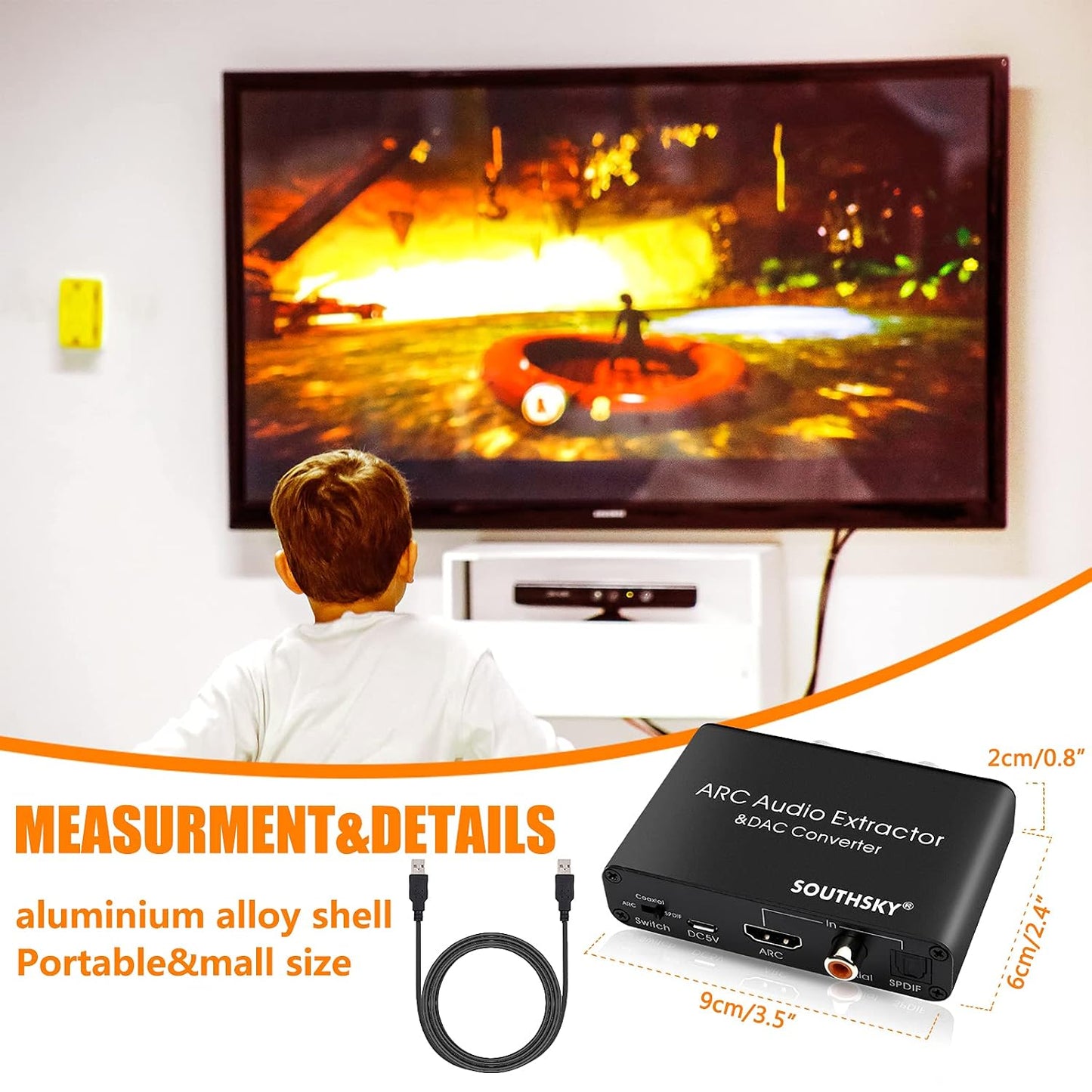192KHz 3.5mm SOUTHSKY DAC Converter,HDMI ARC Audio Extractor to SPDIF Coaxial L/R Soundbar,Digital to Analog L/R RCA