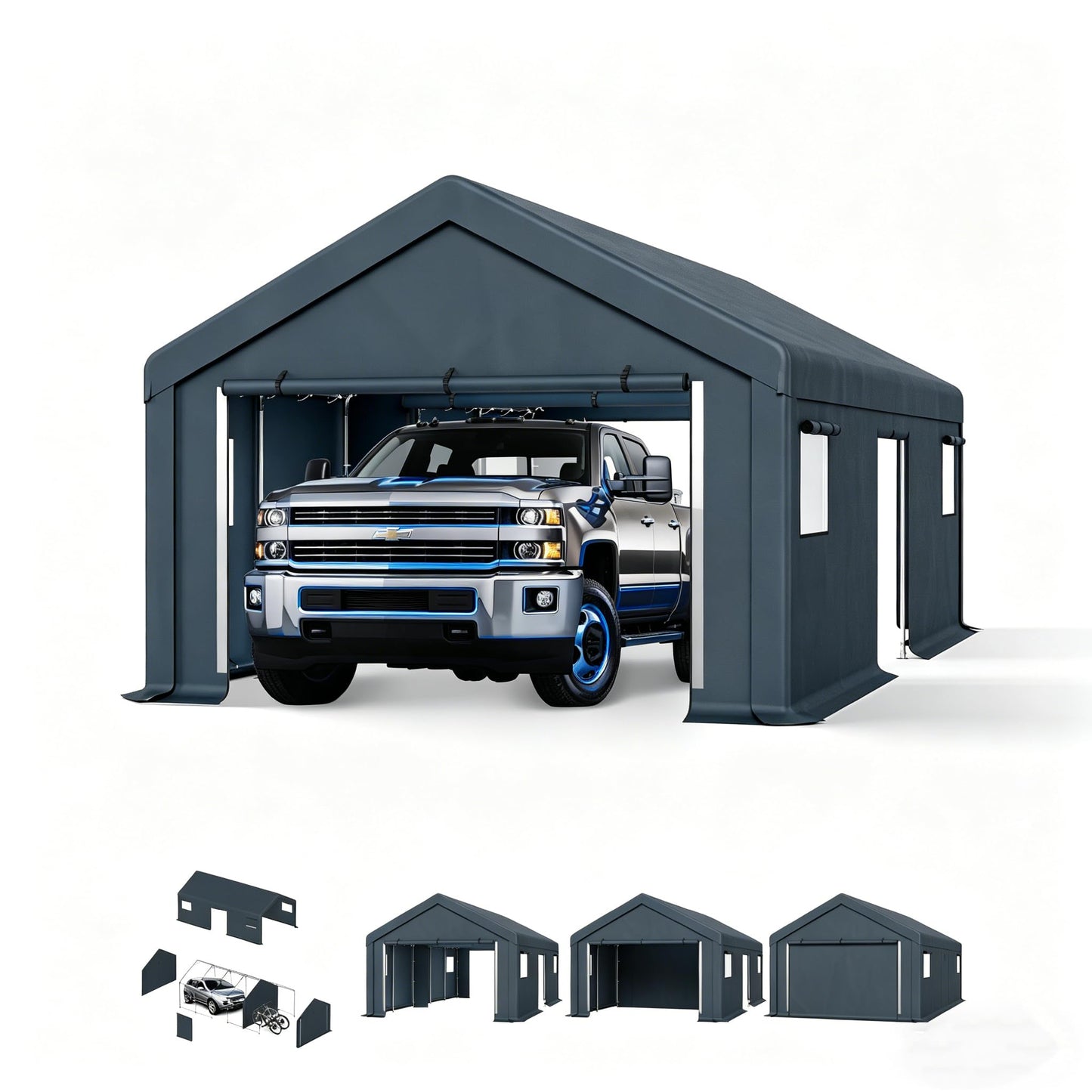 PHI VILLA Portable Garage Carport,13x24ft Car Tent Shed Carports canopy Outside Storage Tents Shelter, Heavy Duty Garages Shelters Waterproof UV Resistant with Rollup Zipper Doors for Cars,Boats,Tools