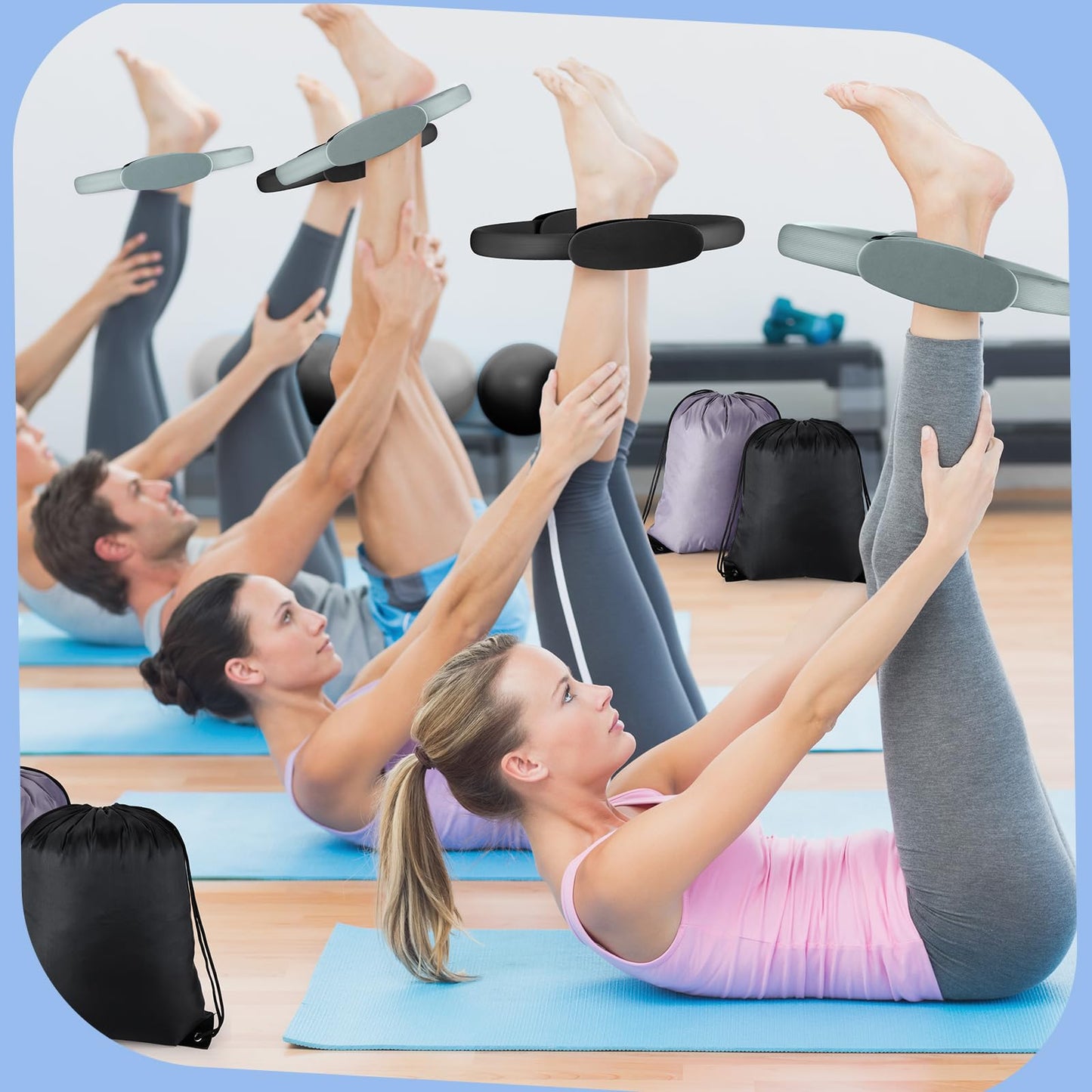 Poen 14 Pcs Pilates Equipment Kit for Home Workout Pilates Ring and Ball Set for Women 12'' Circle Yoga Fitness Essentials Kit with Resistance Bands, Yoga Strap, Socks,Bag (Black,Gray)