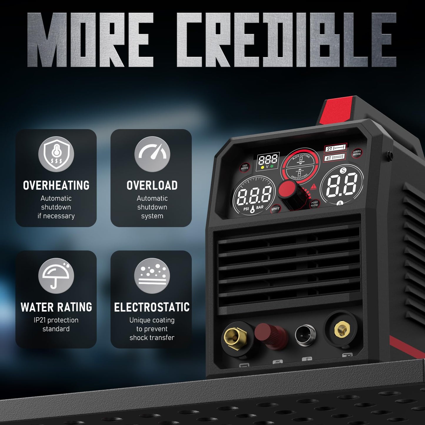 YESWELDER 55 Amp Plasma Cutter Non-High Frequency, Large LED Digital Display Non-Touch Pilot Arc, Digital DC Inverter 110/220V Dual Voltage Plasma Cutting Machine CUT-55DS PRO