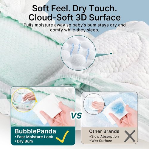 BubblePanda Overnight Diapers - Nighttime Protection with Dual Absorbent Core | Size 3, 76 Count