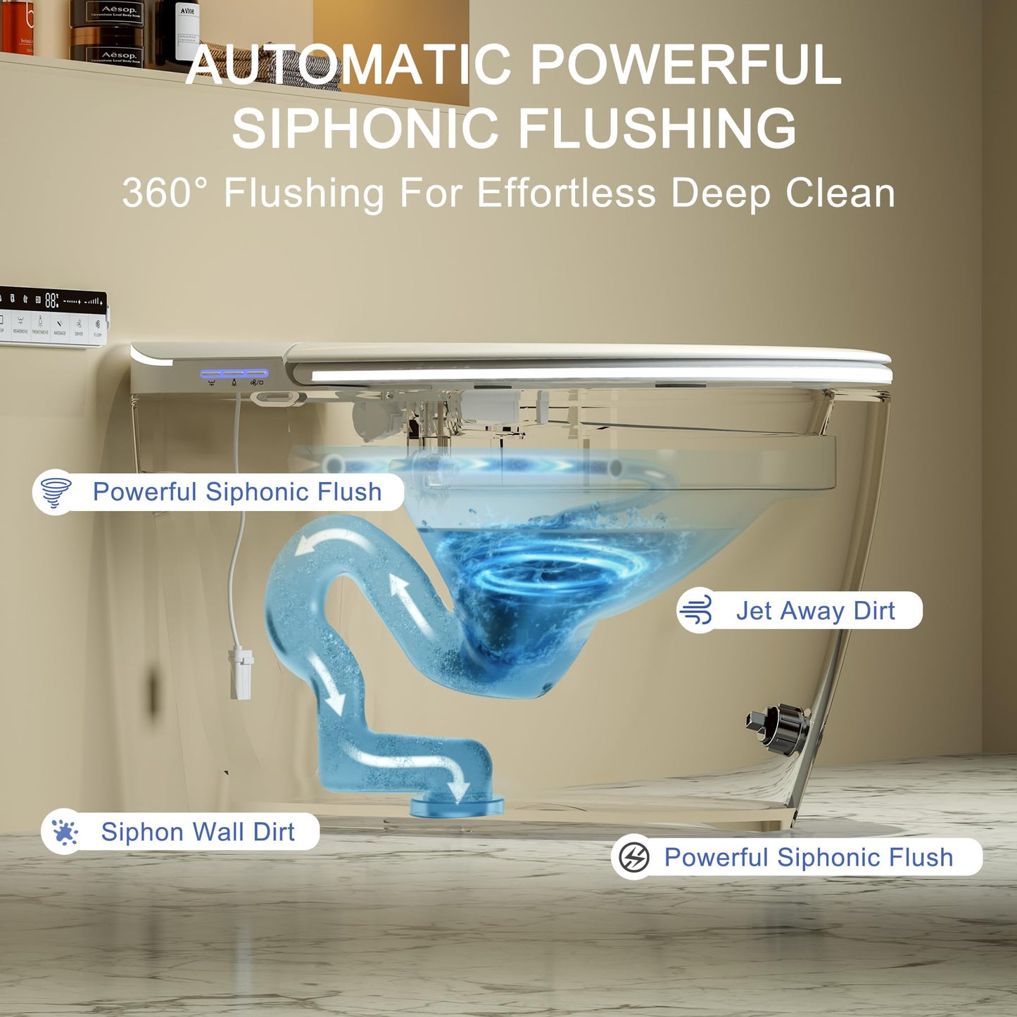TDH Modern Smart Toilet, Upgrade Gourd-Shaped Heated Seat with Warm Water Wash, Aromatherapy Spray & Foam Shield, Air Dryer, Foot Sensor,Auto Flushing & Open Close Lid