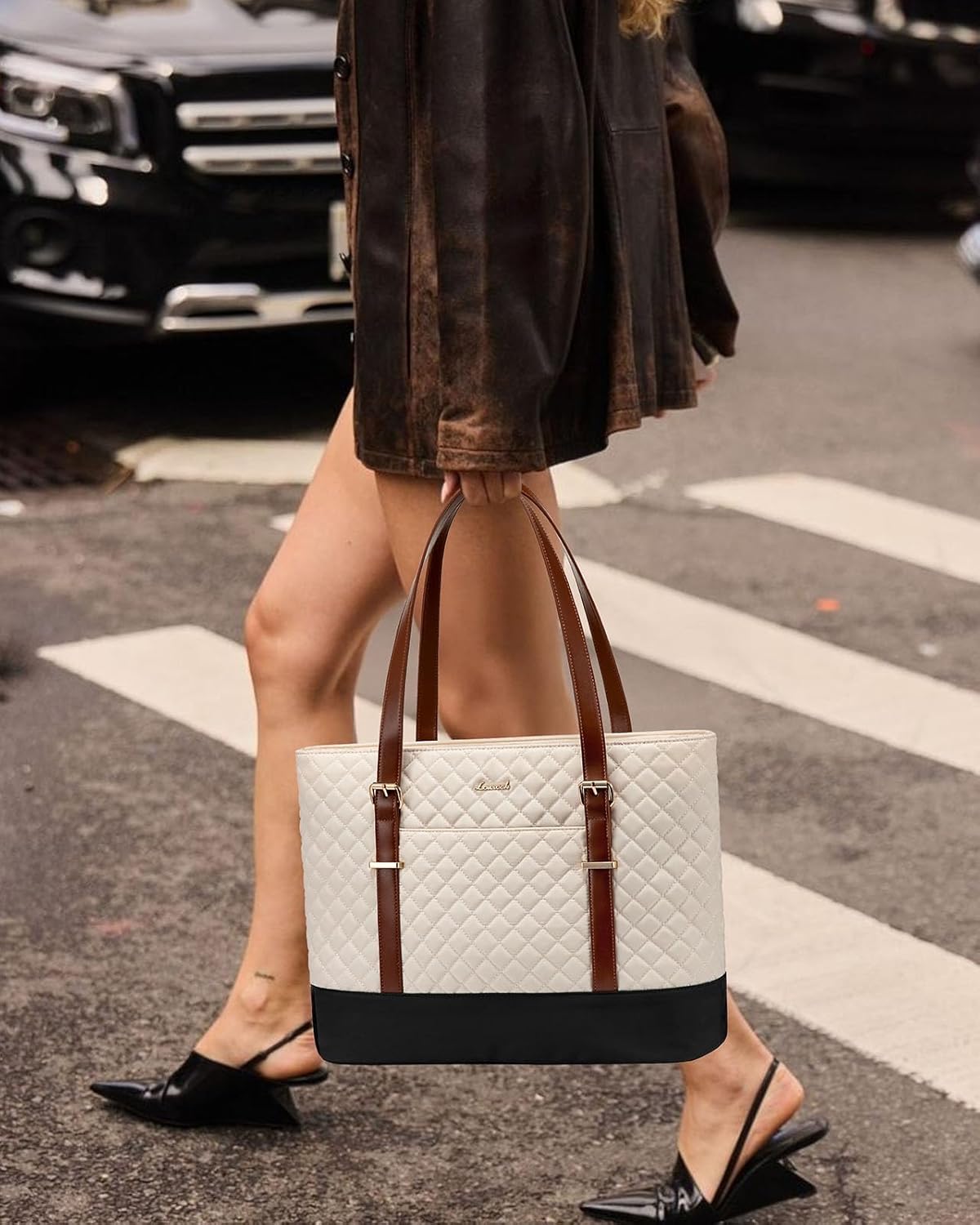 LOVEVOOK 15.6 Inch Laptop Bag for Women, Work Tote Computer Bag With Large Cup Holder, Lightweight Large Laptop