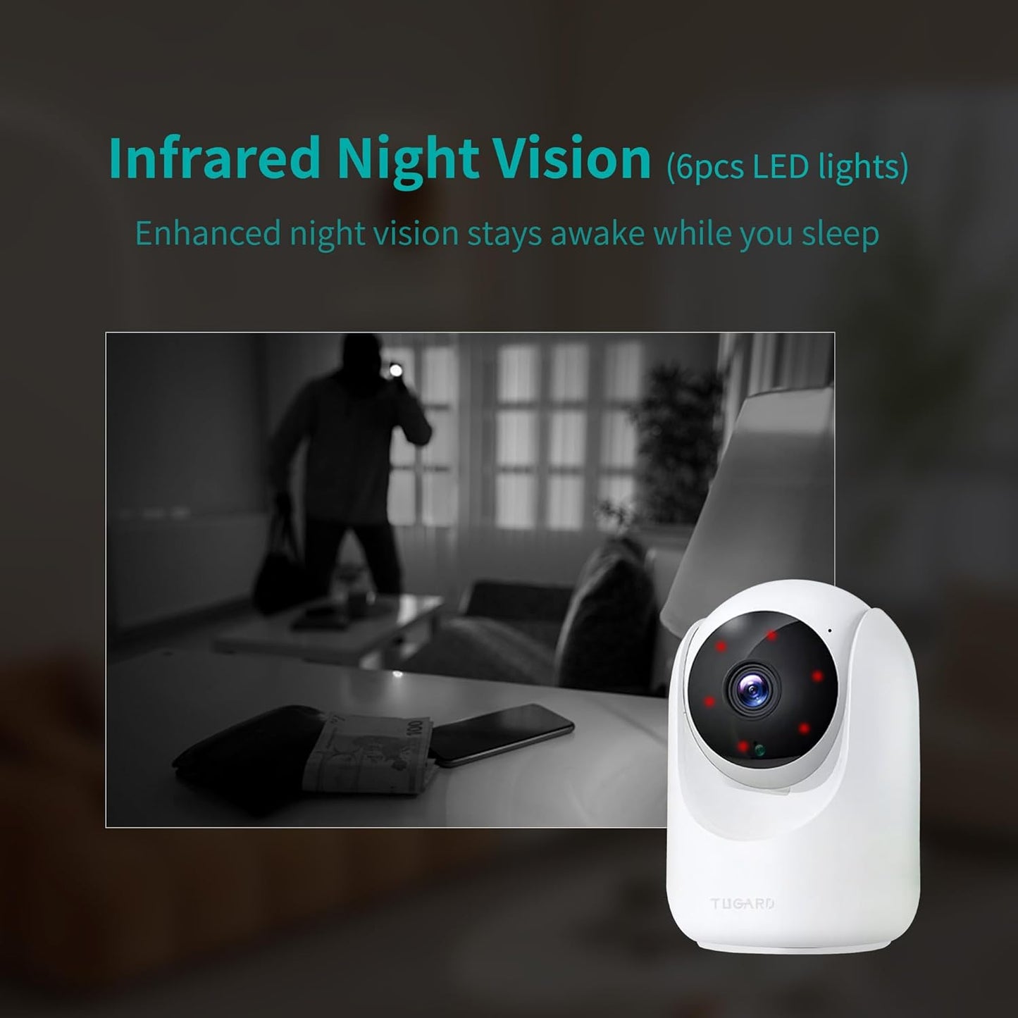 TUGARD Camera,2.4G 355View 100vertical,Motion Vision,2-Way Talk,Cloud/SD,6 Indoor Security WiFi Cameras for Home
